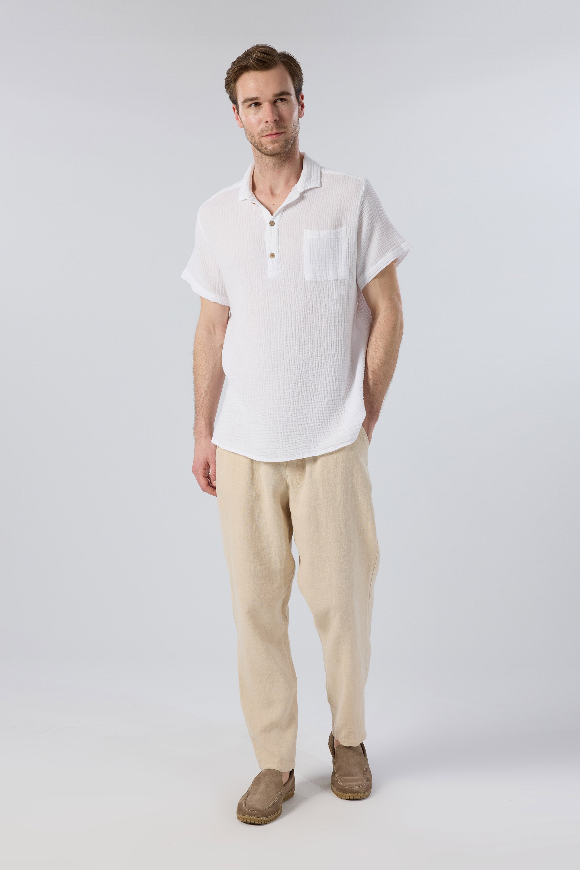 Rahat Kesim %100 Keten Erkek Pantolon #renk_Bej