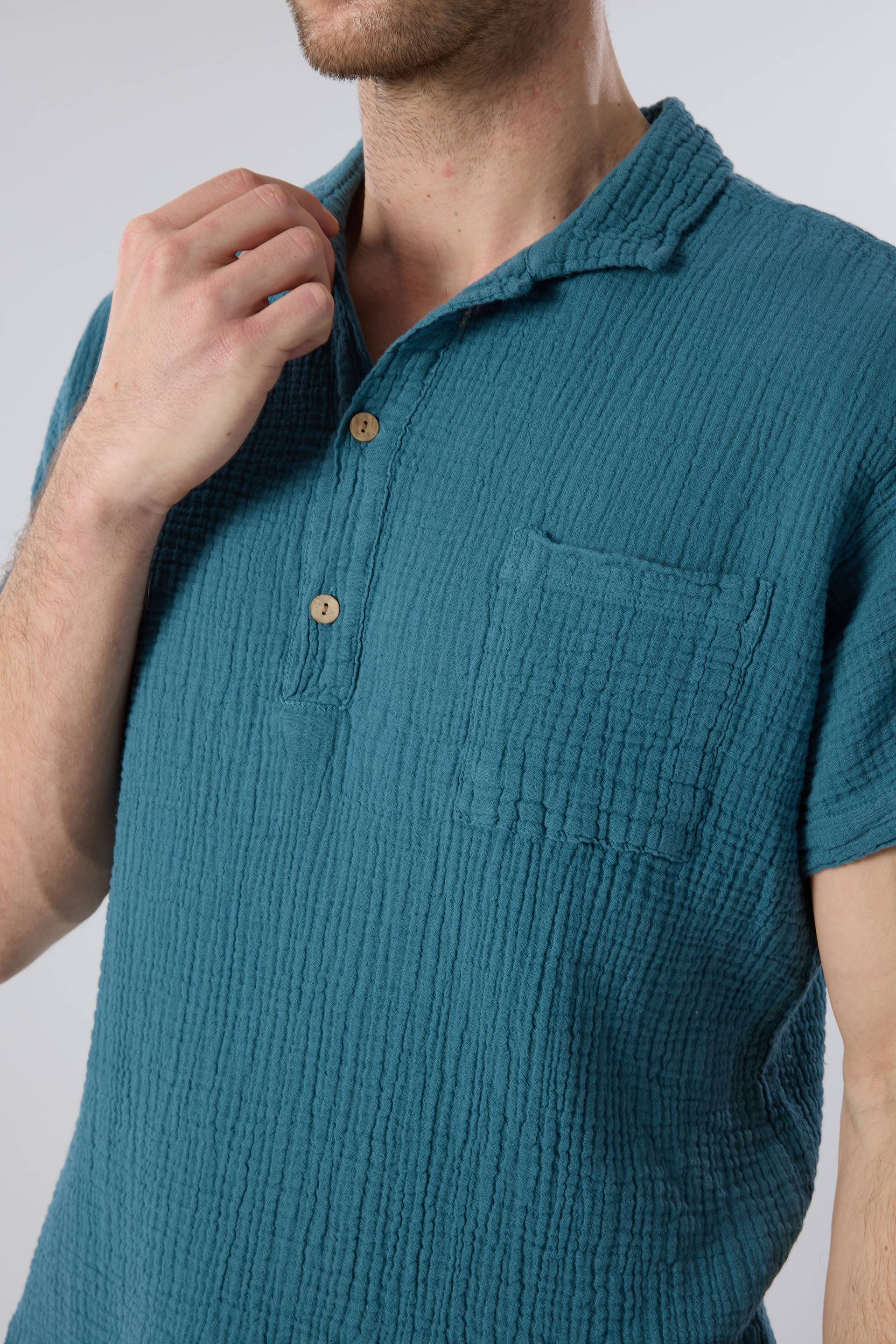 Müslin Polo Yaka Erkek Tişört #renk_Petrol