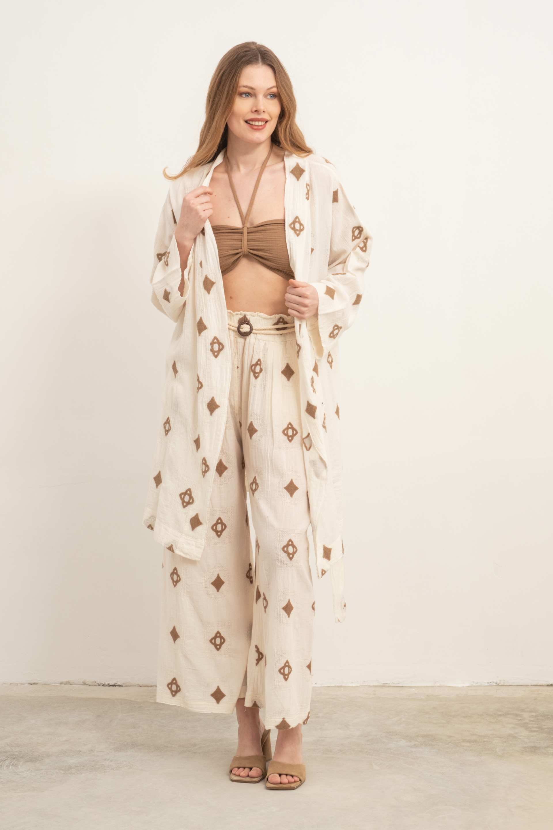 Bordürlü Kimono #renk_Kahve