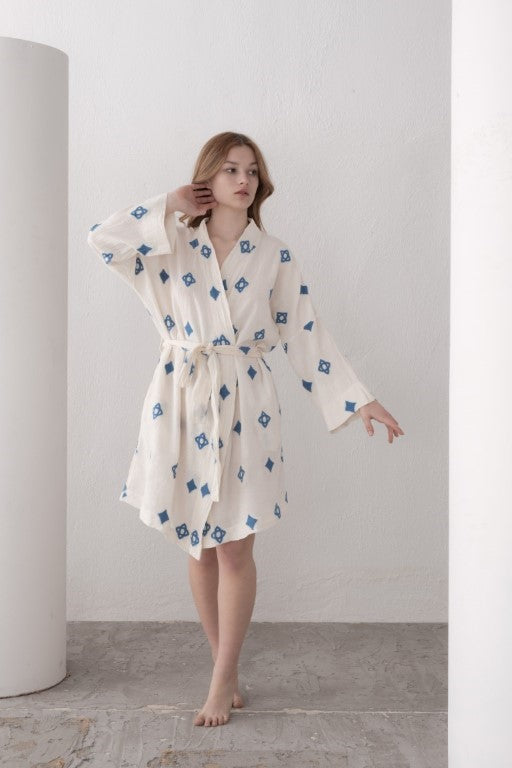 Bordürlü Kimono #renk_Mavi