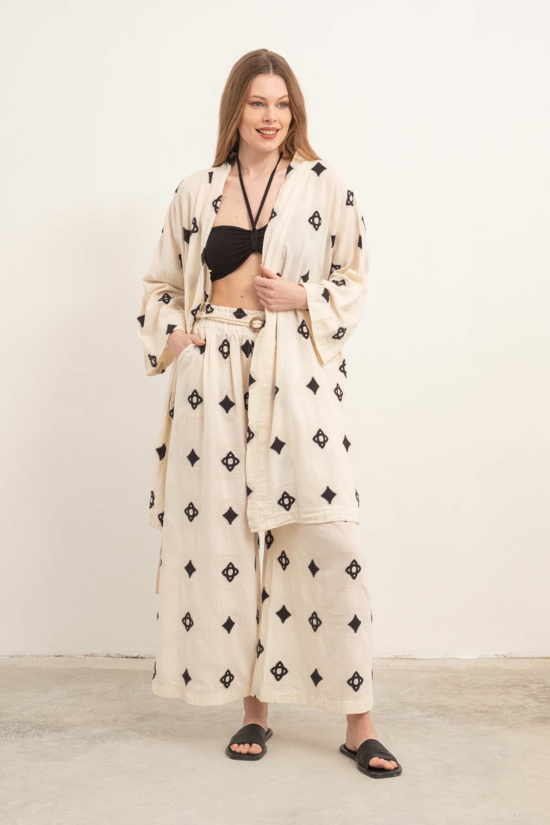 Bordürlü Kimono #renk_Siyah