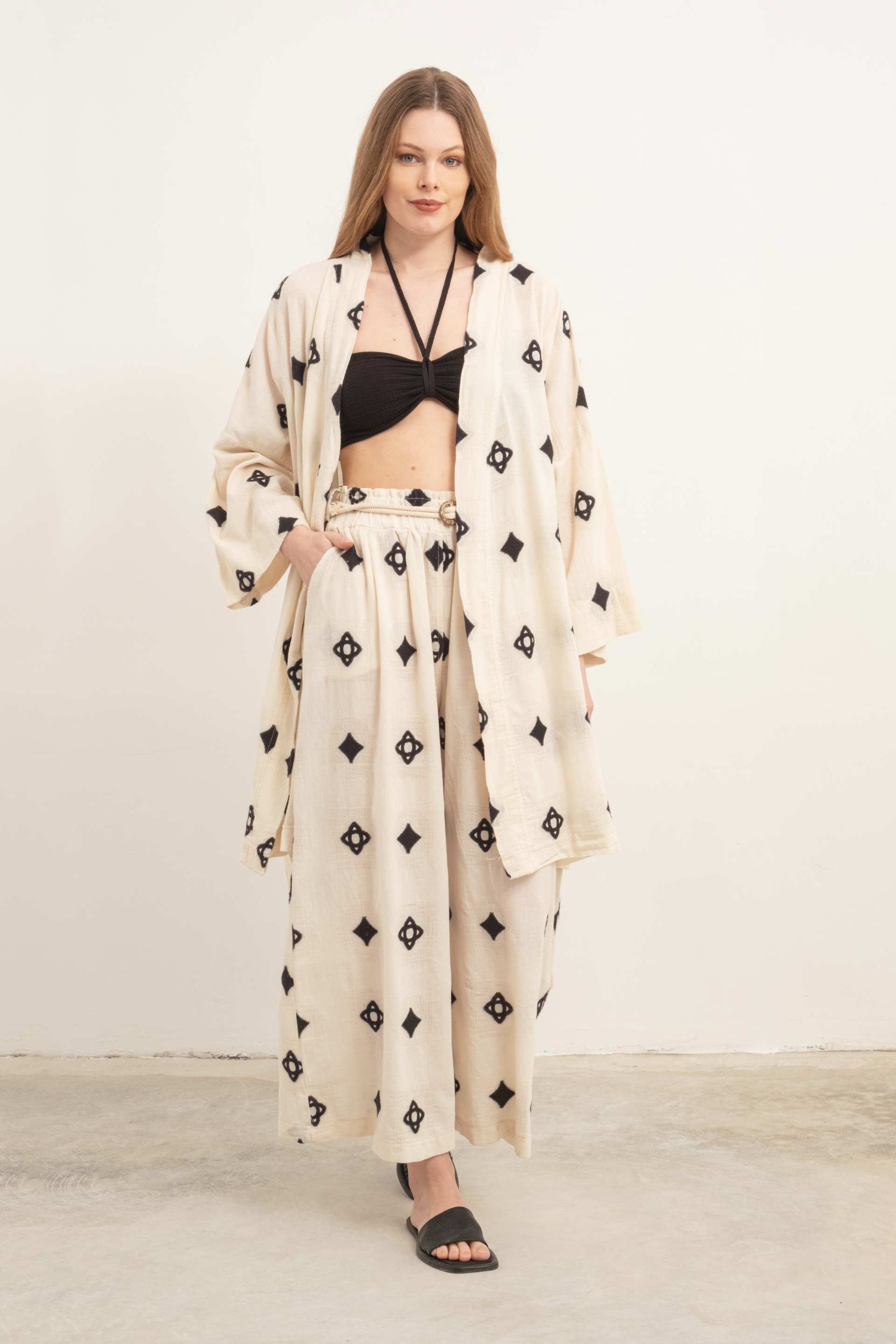 Bordürlü Kimono #renk_Siyah