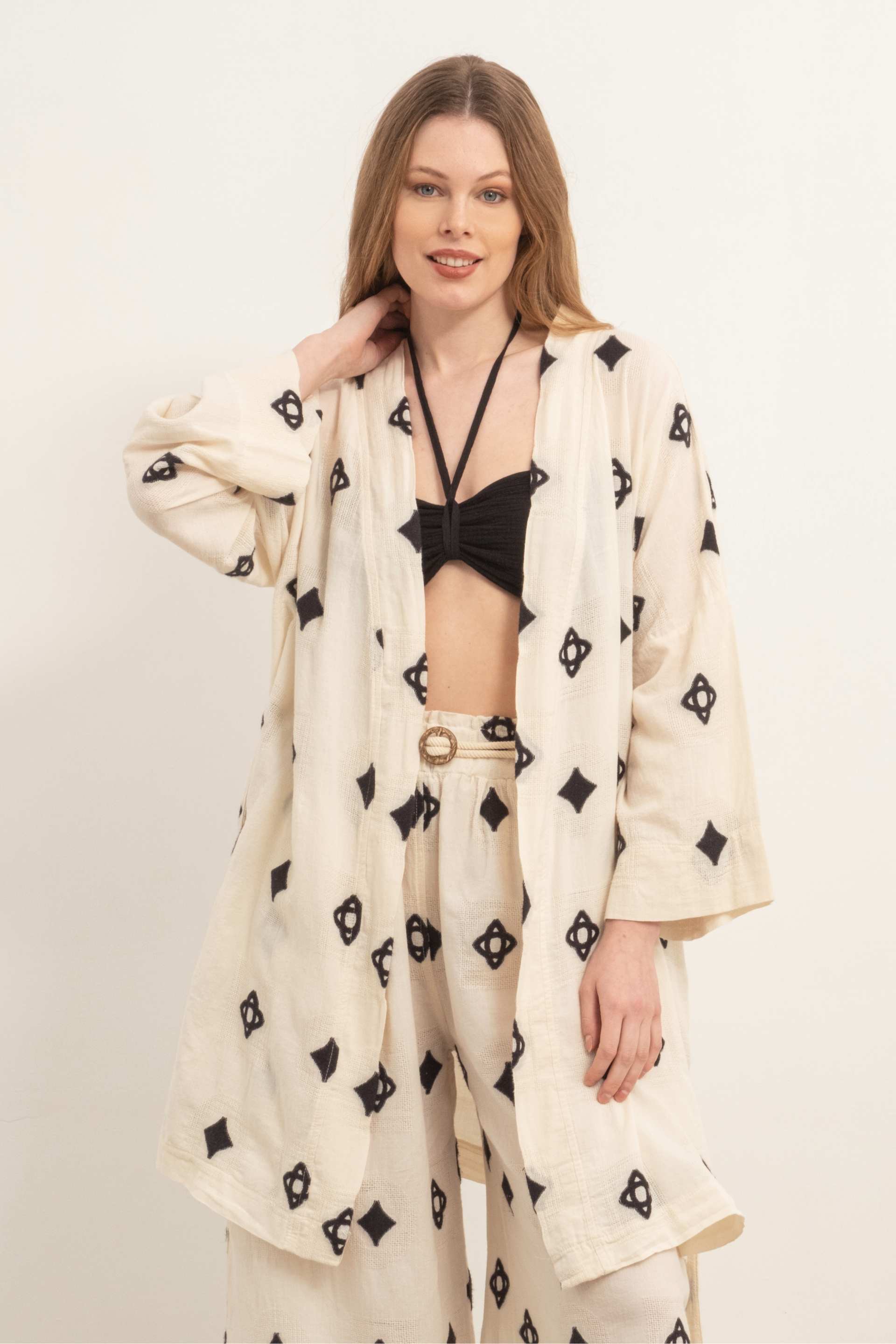 Bordürlü Kimono #renk_Siyah