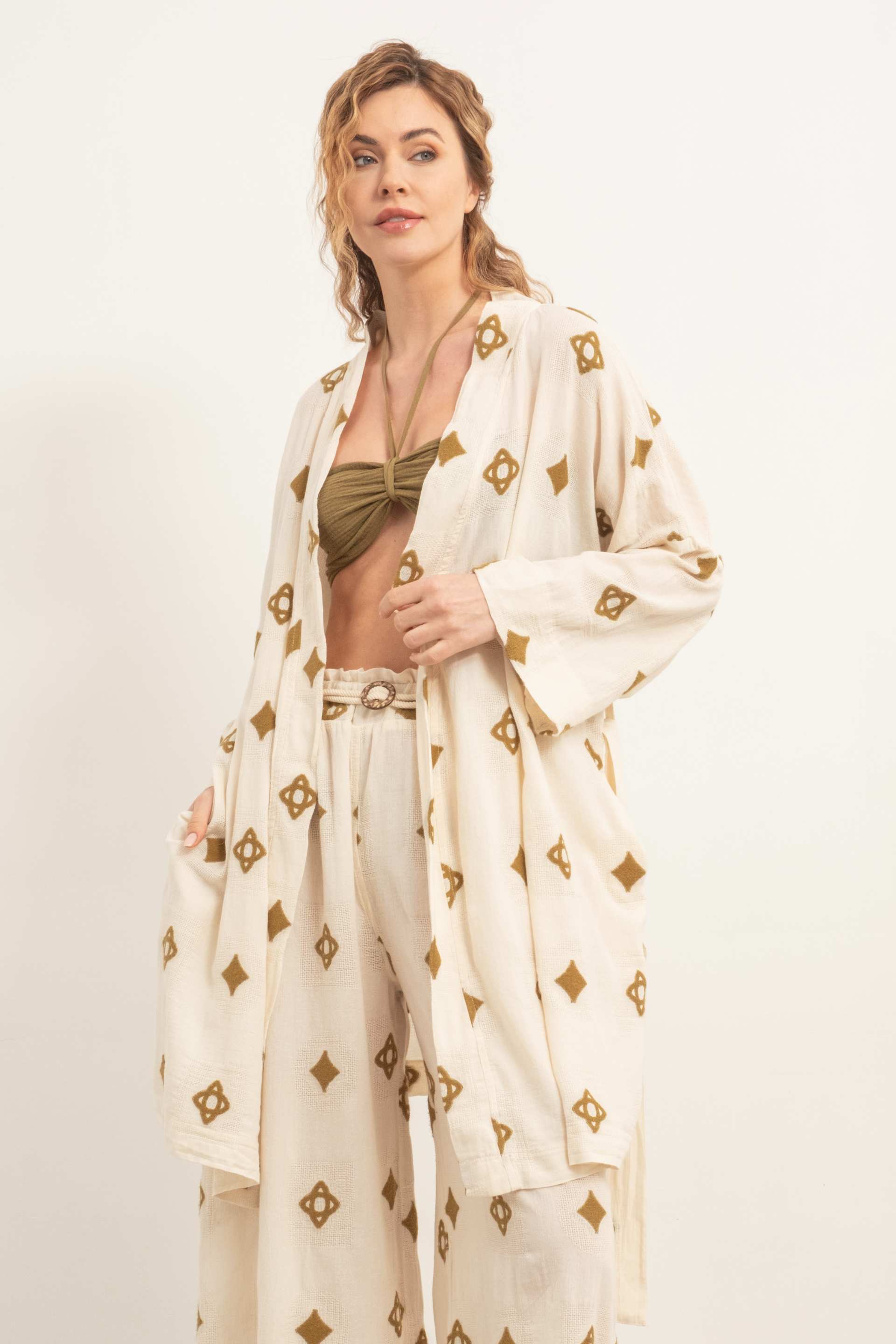 Bordürlü Kimono #renk_Haki