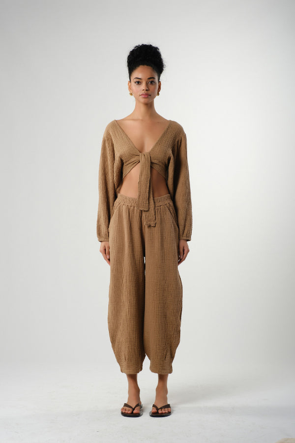 Müslin balon kol bağlamalı bluz İpekçi Otantik