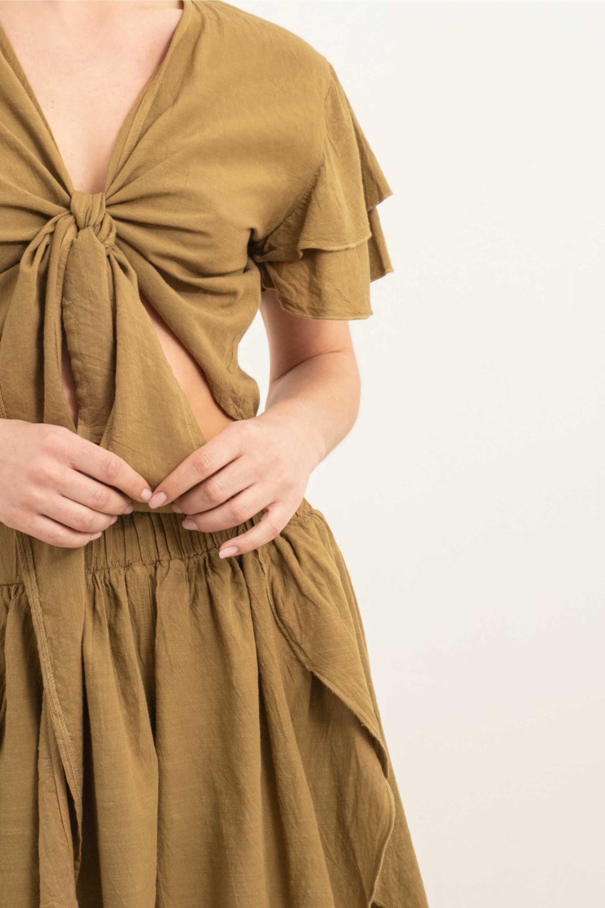Ruffle Sleeve Tied Crop