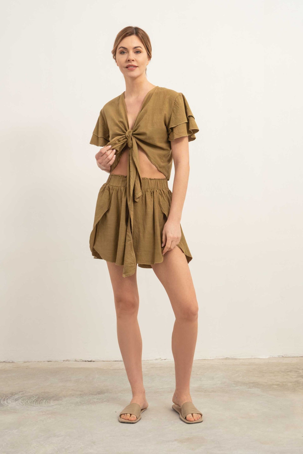 Ruffle Sleeve Tied Crop
