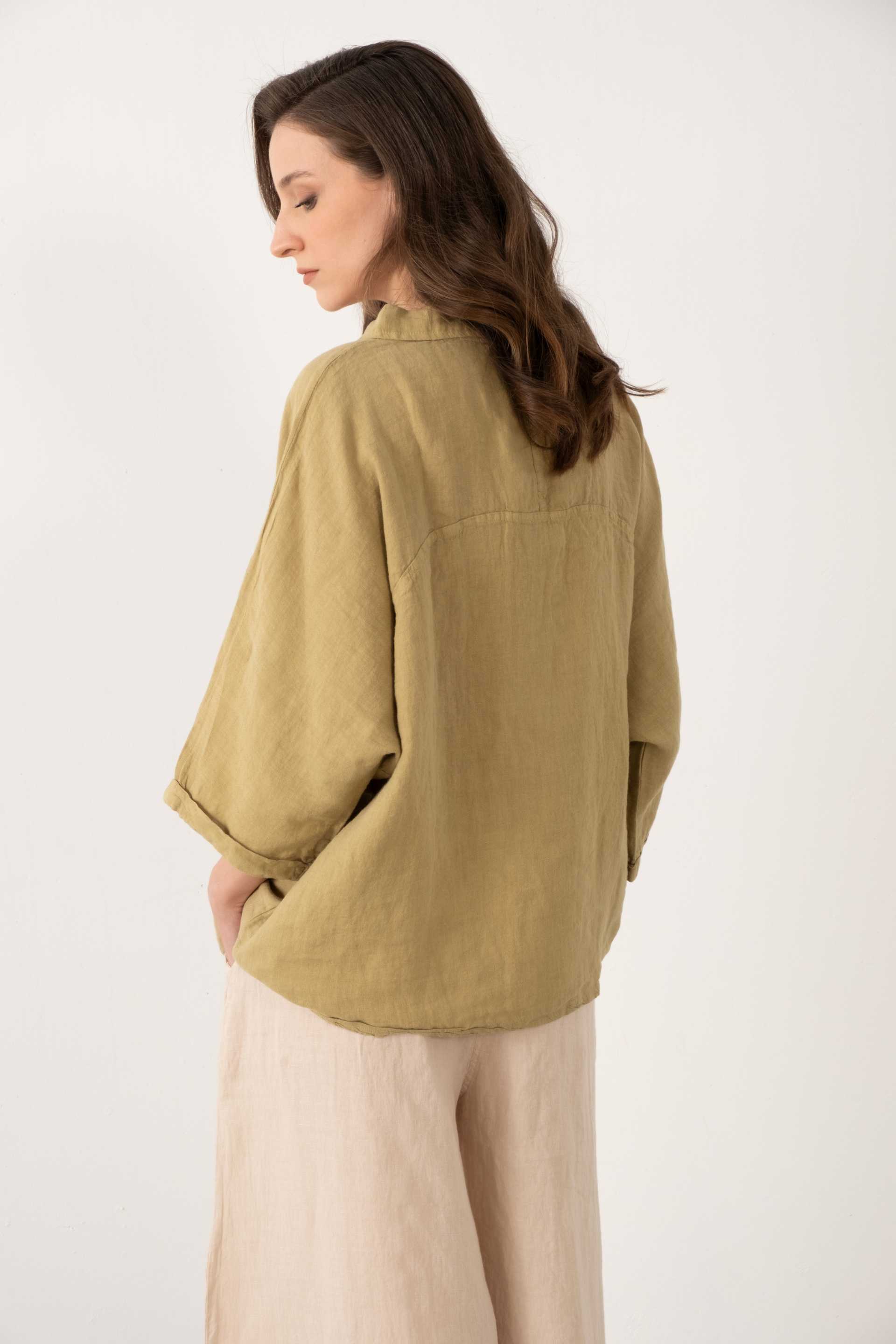 Keten V Yaka Oversize Kadın Gömlek #renk_Mint
