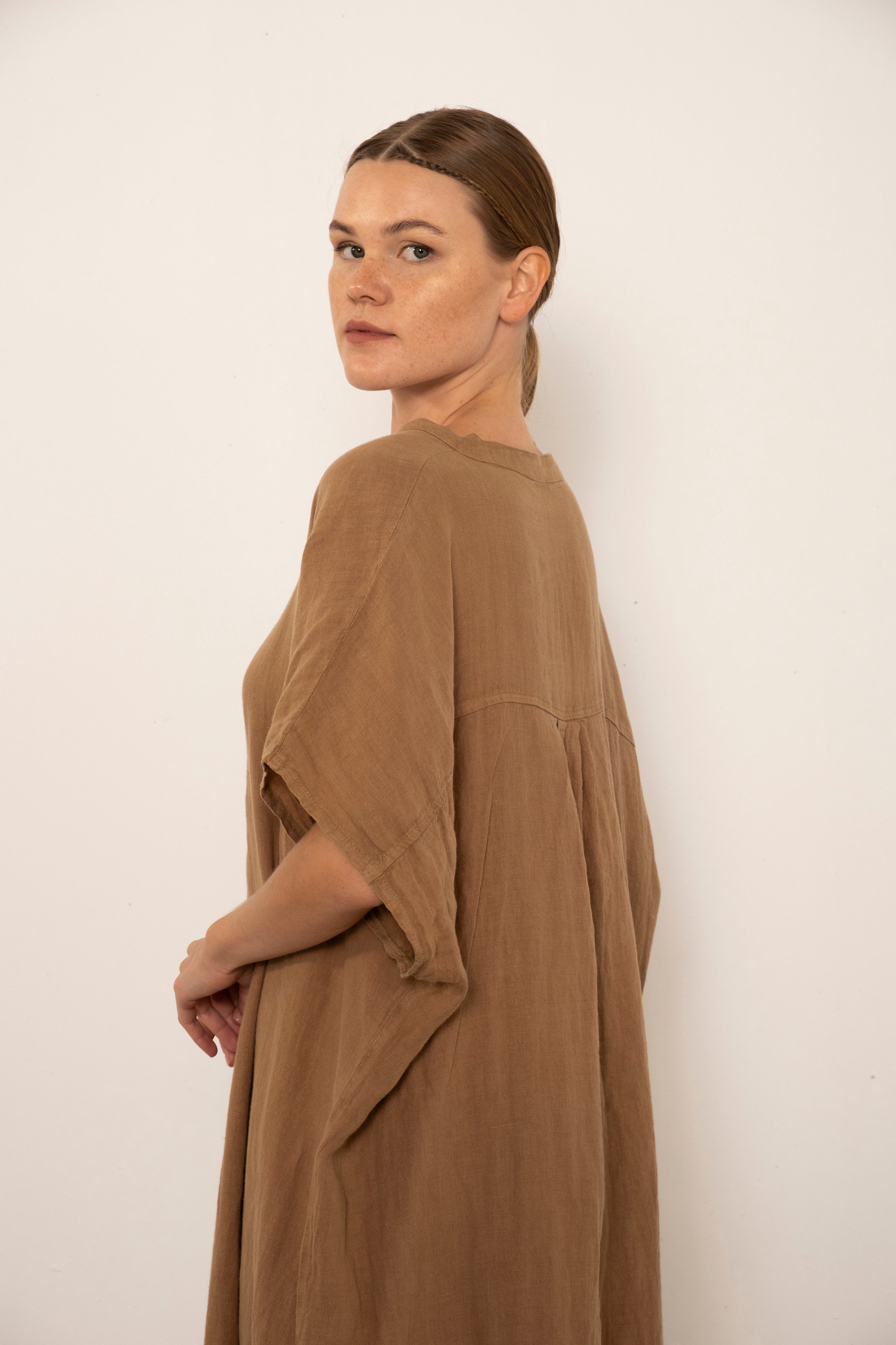 Ham Keten Maxi Kaftan Elbise