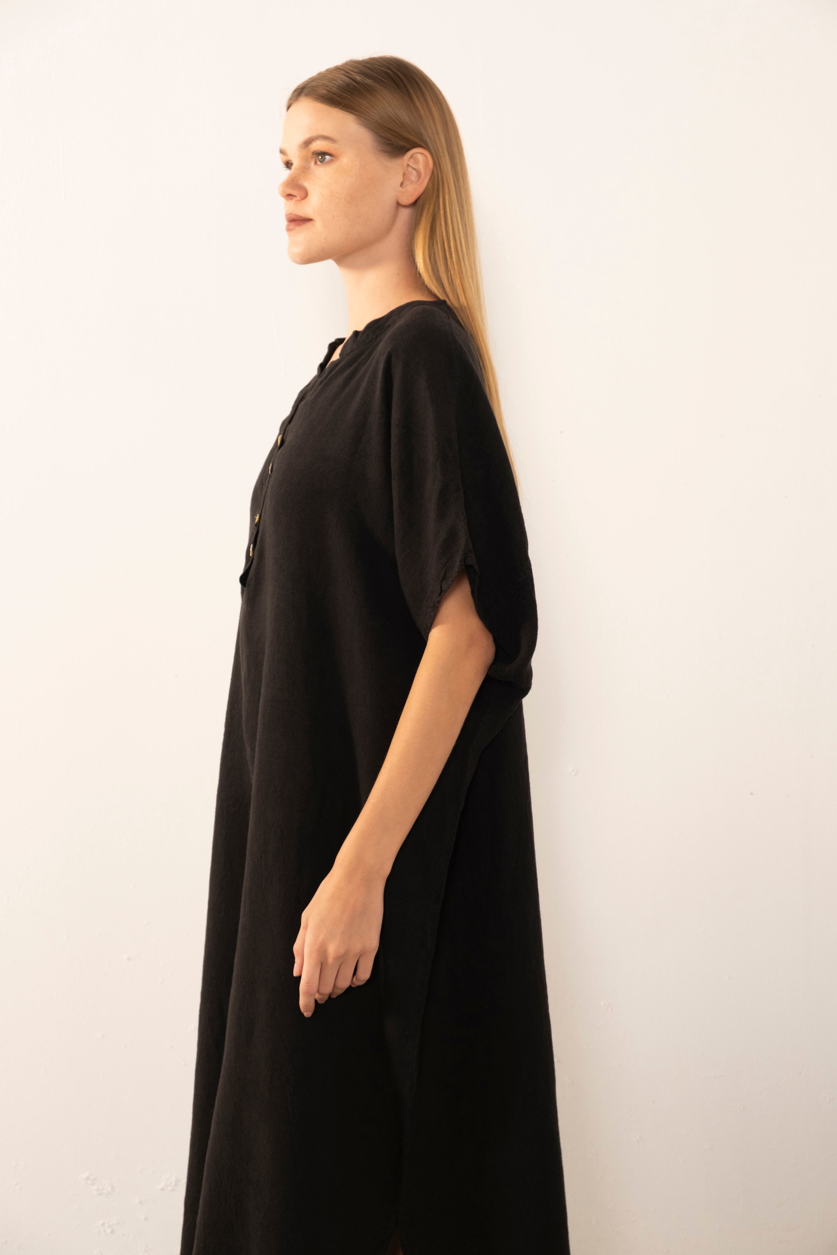 Ham Keten Maxi Kaftan Elbise