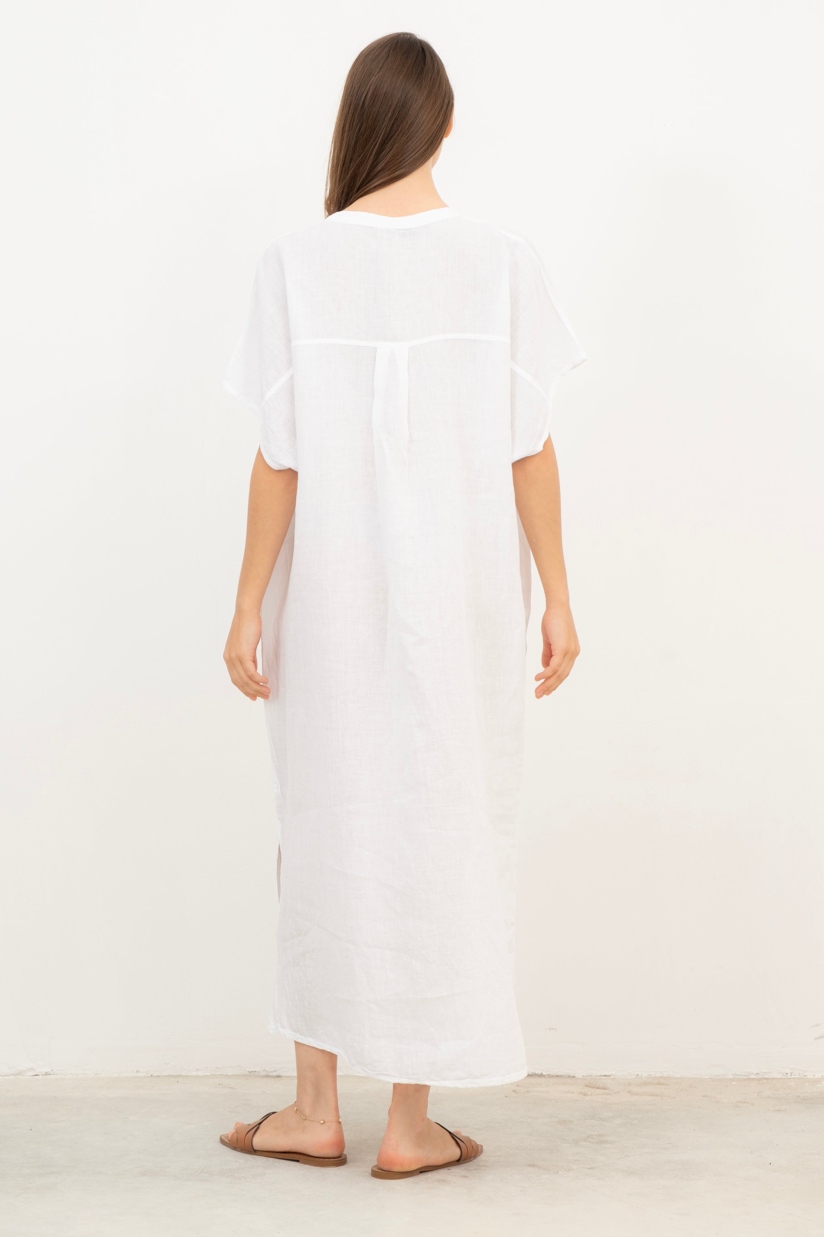 Ham Keten Maxi Kaftan Elbise