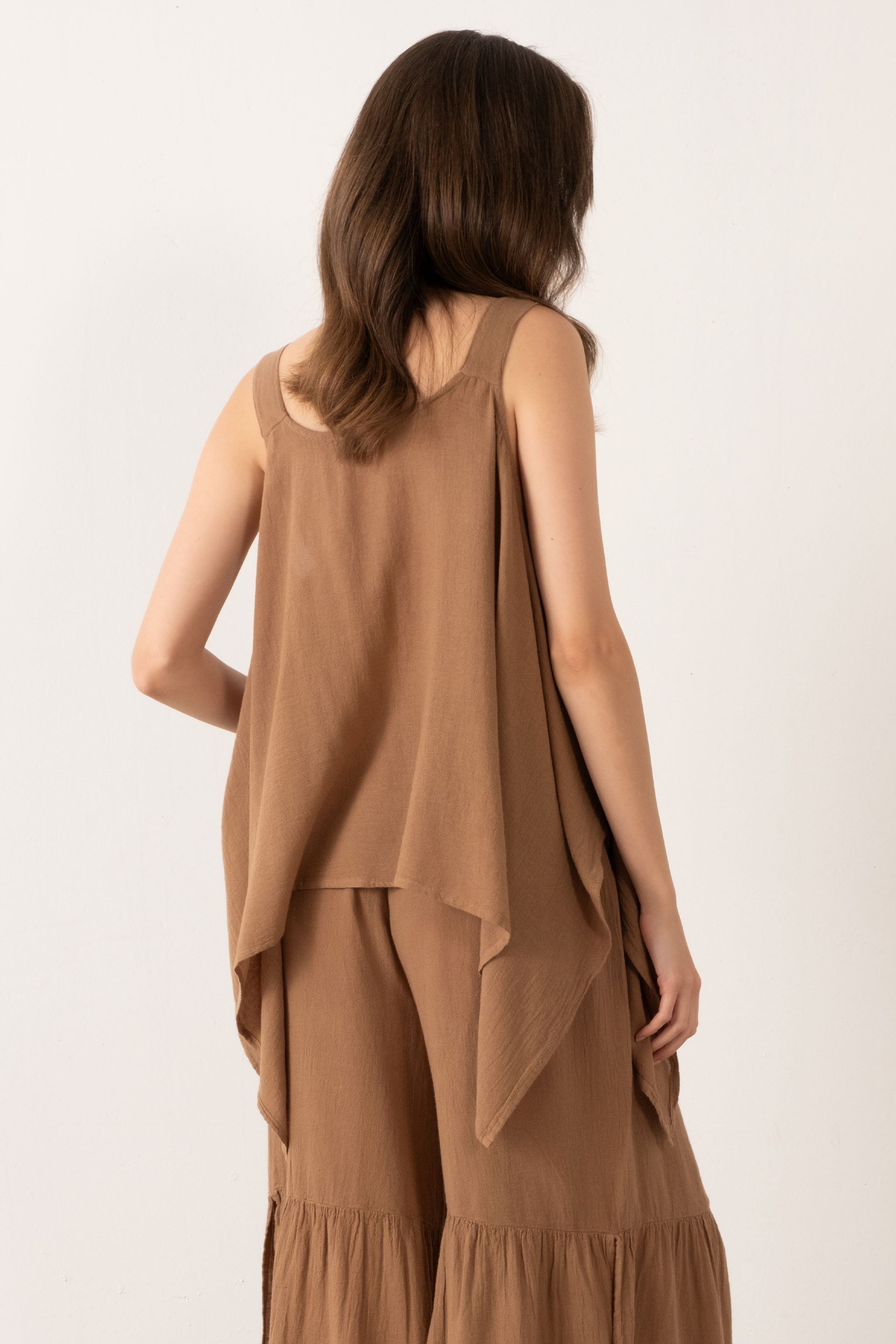 Keten Karışımlı Kalın Askılı Salaş Bluz #renk_Kahve