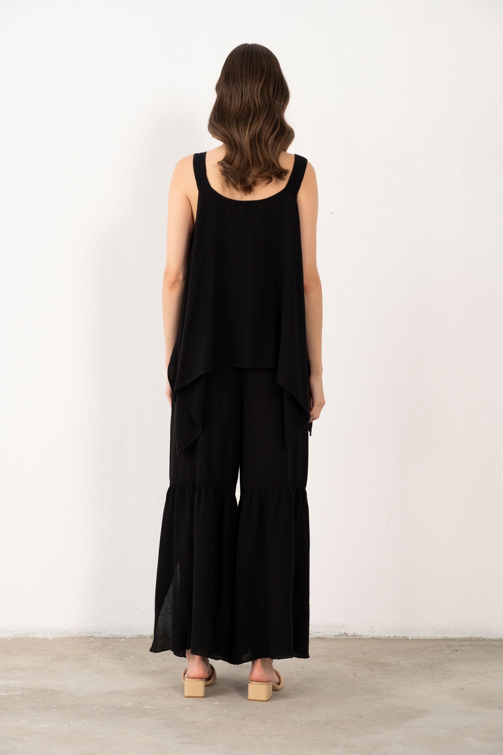 Keten Karışımlı Kalın Askılı Salaş Bluz #Renk_ Siyah