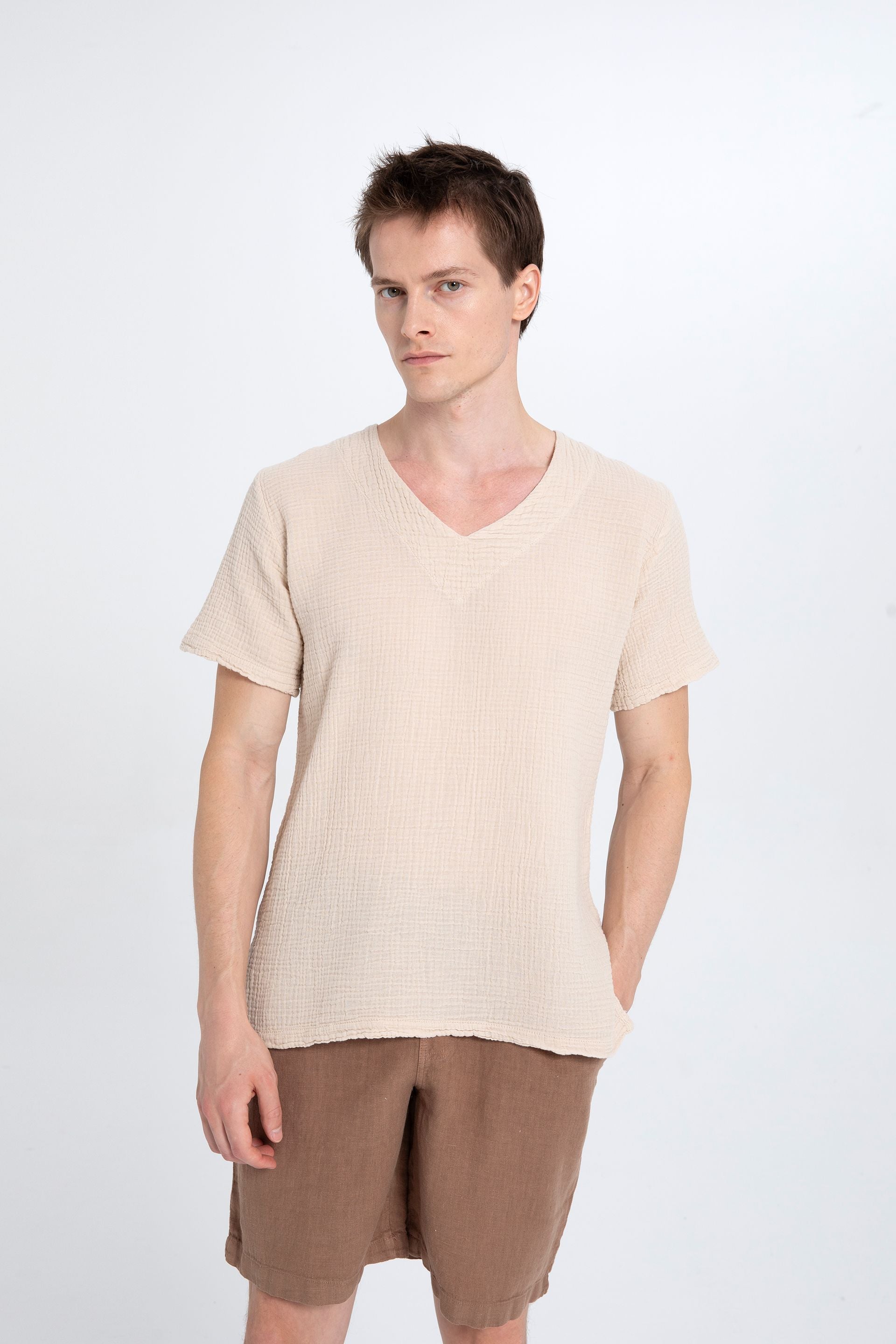 V yaka Müslin Erkek Tişört 