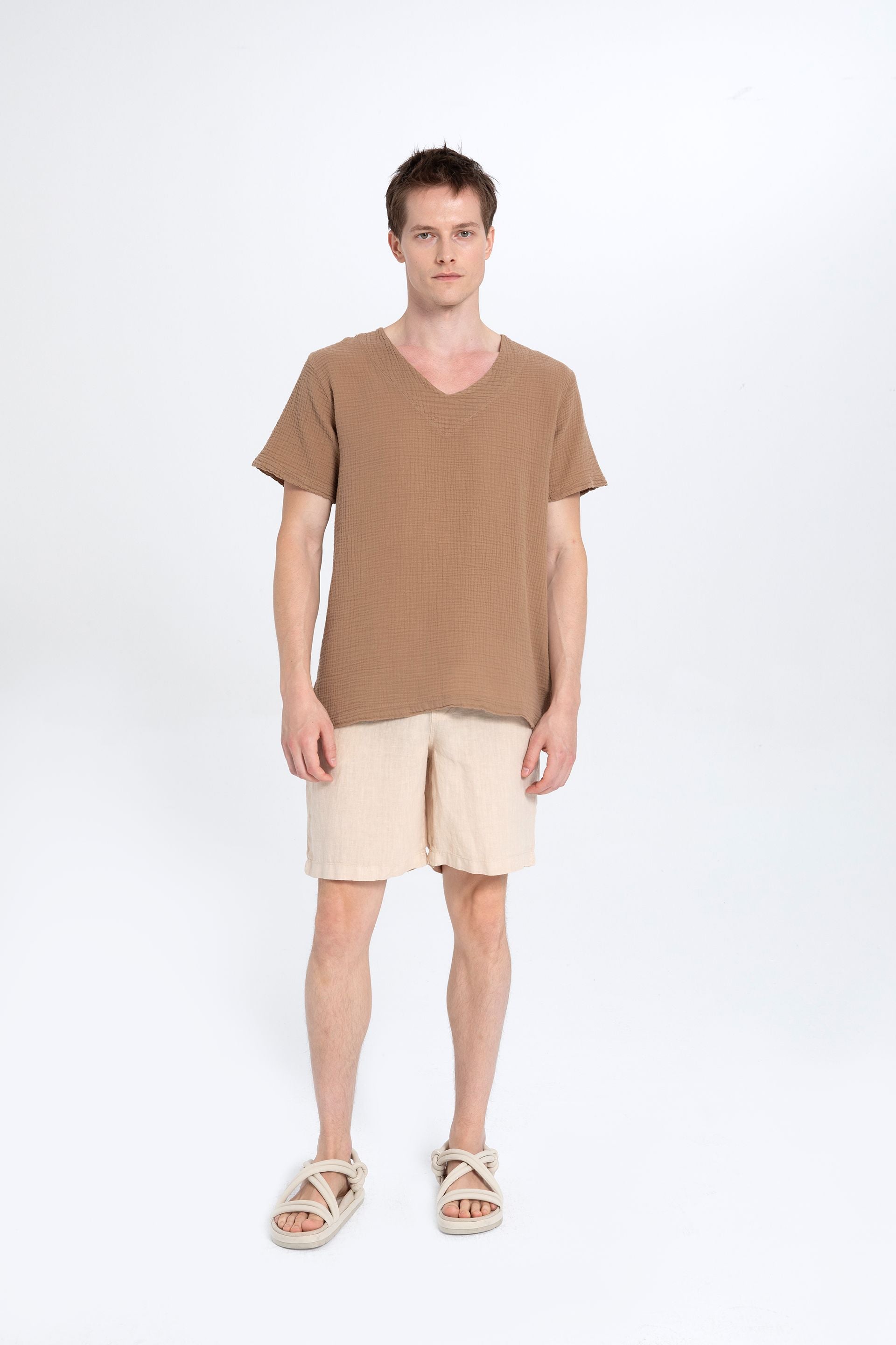 V yaka Müslin Erkek Tişört 