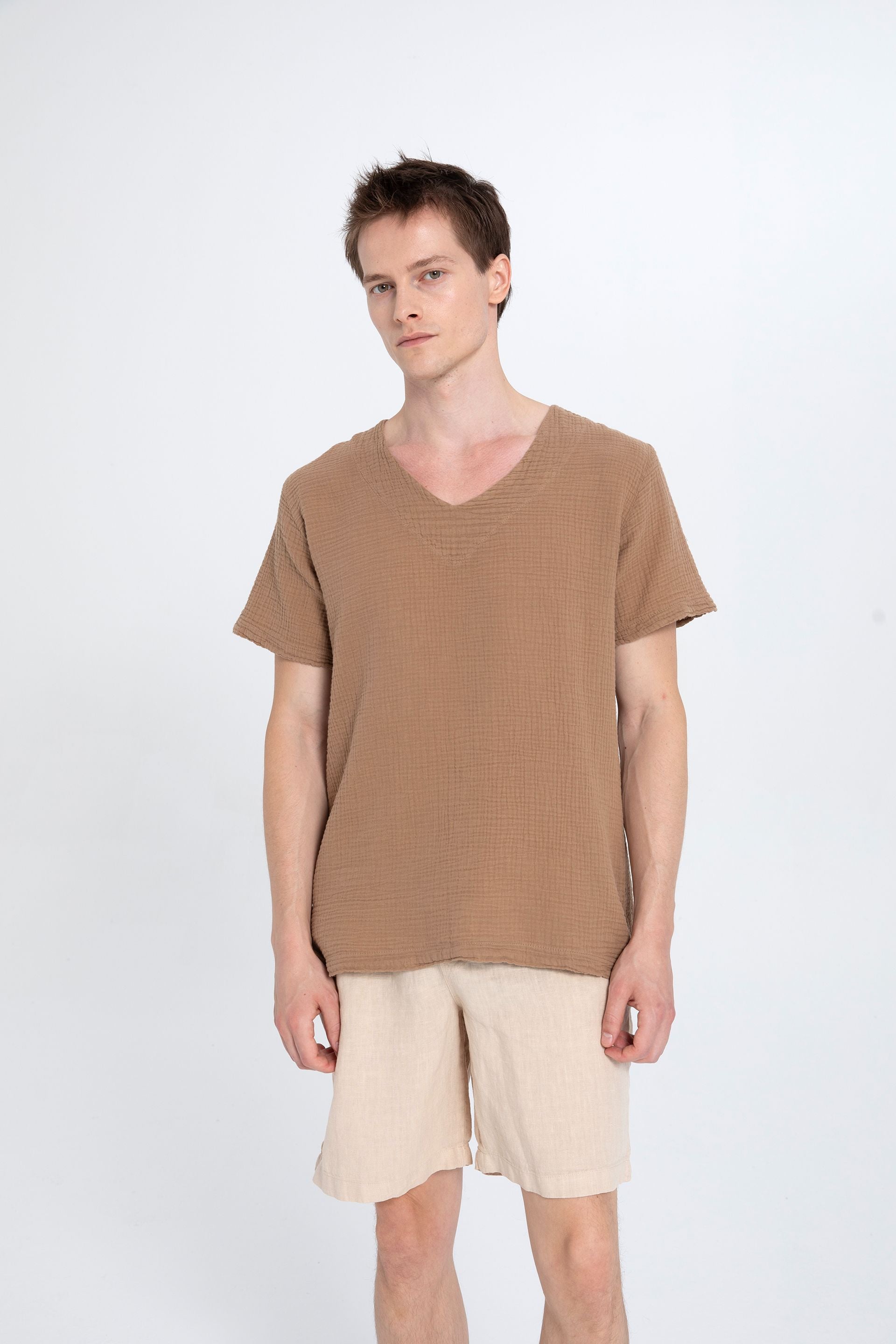 V yaka Müslin Erkek Tişört 