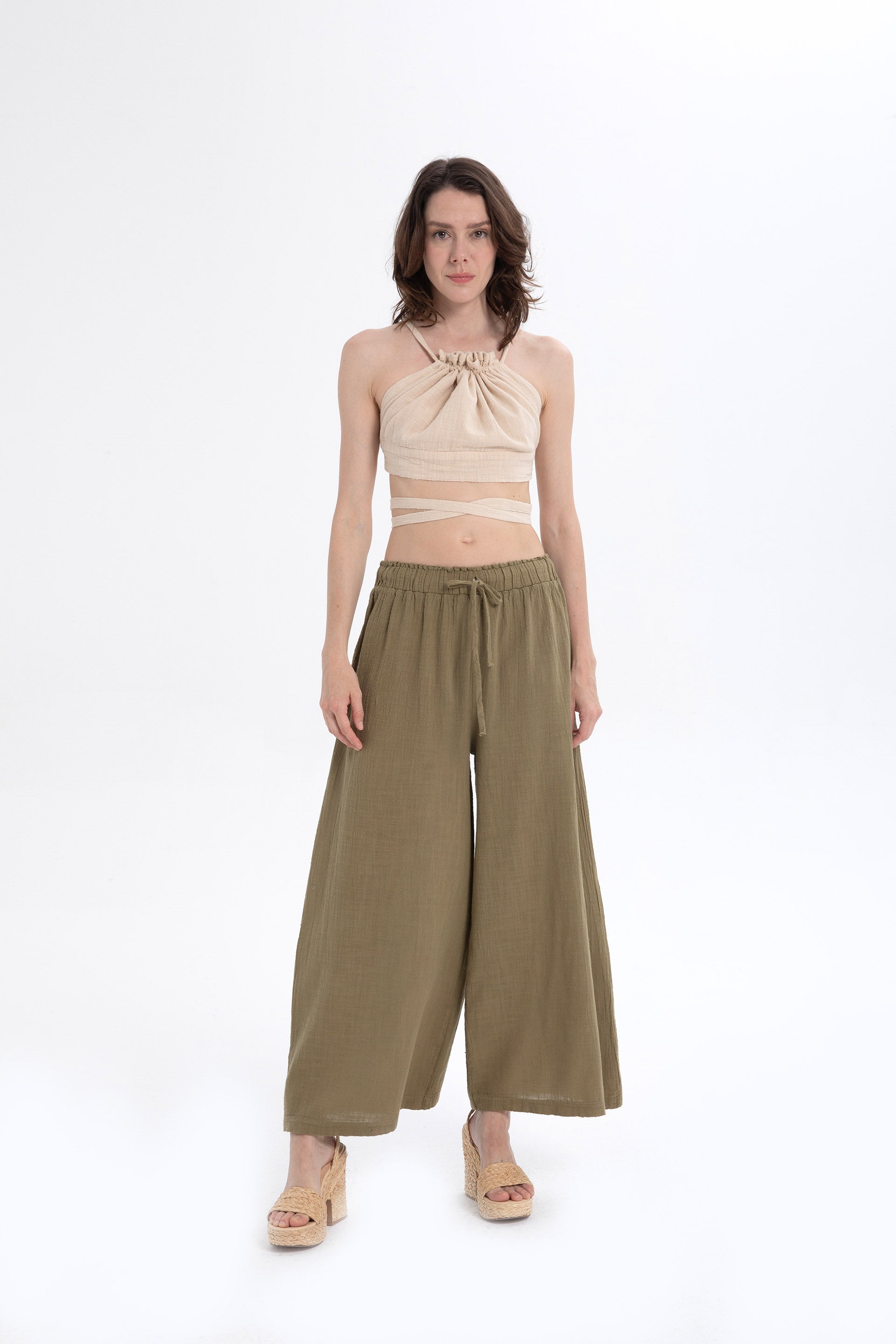 Sırtı Bağcıklı Önden Büzgülü Crop Top