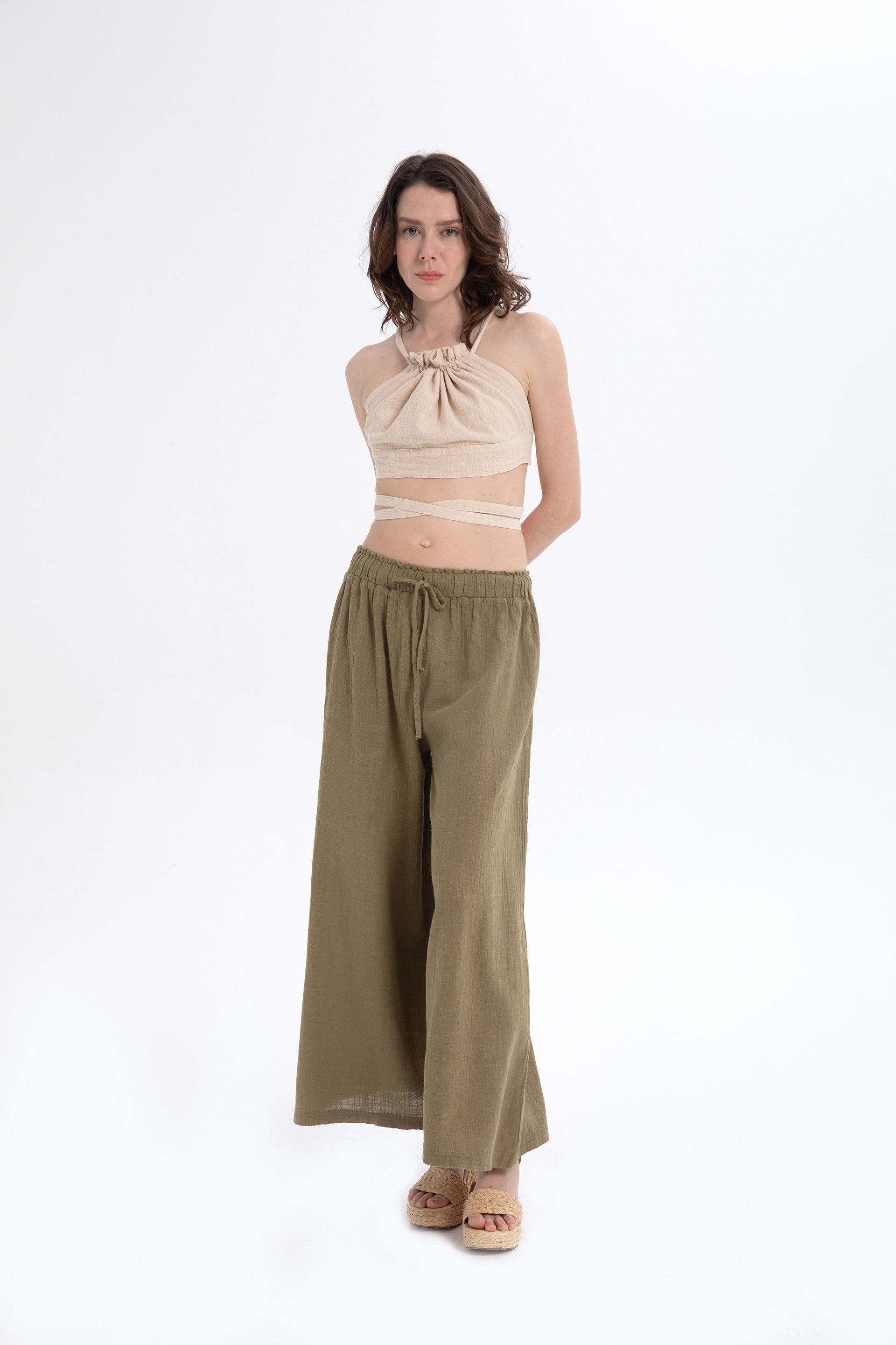 Sırtı Bağcıklı Önden Büzgülü Crop Top