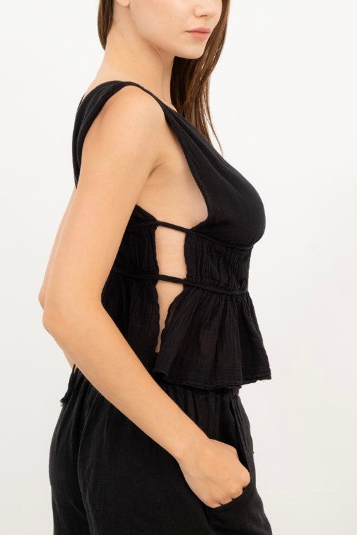 Ruffled Crop with Tie Back
