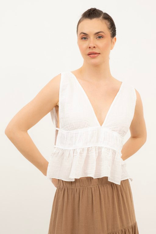 Ruffled Crop with Tie Back