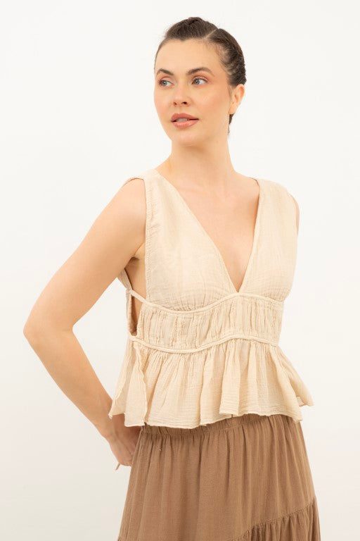 Ruffled Crop with Tie Back