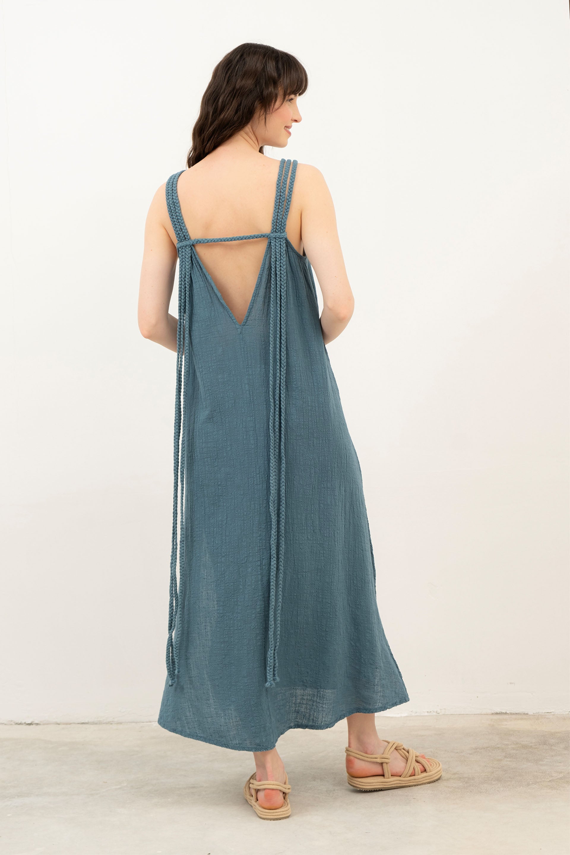 Helen Model Örgü Askılı Elbise / Petrol #renk_Petrol