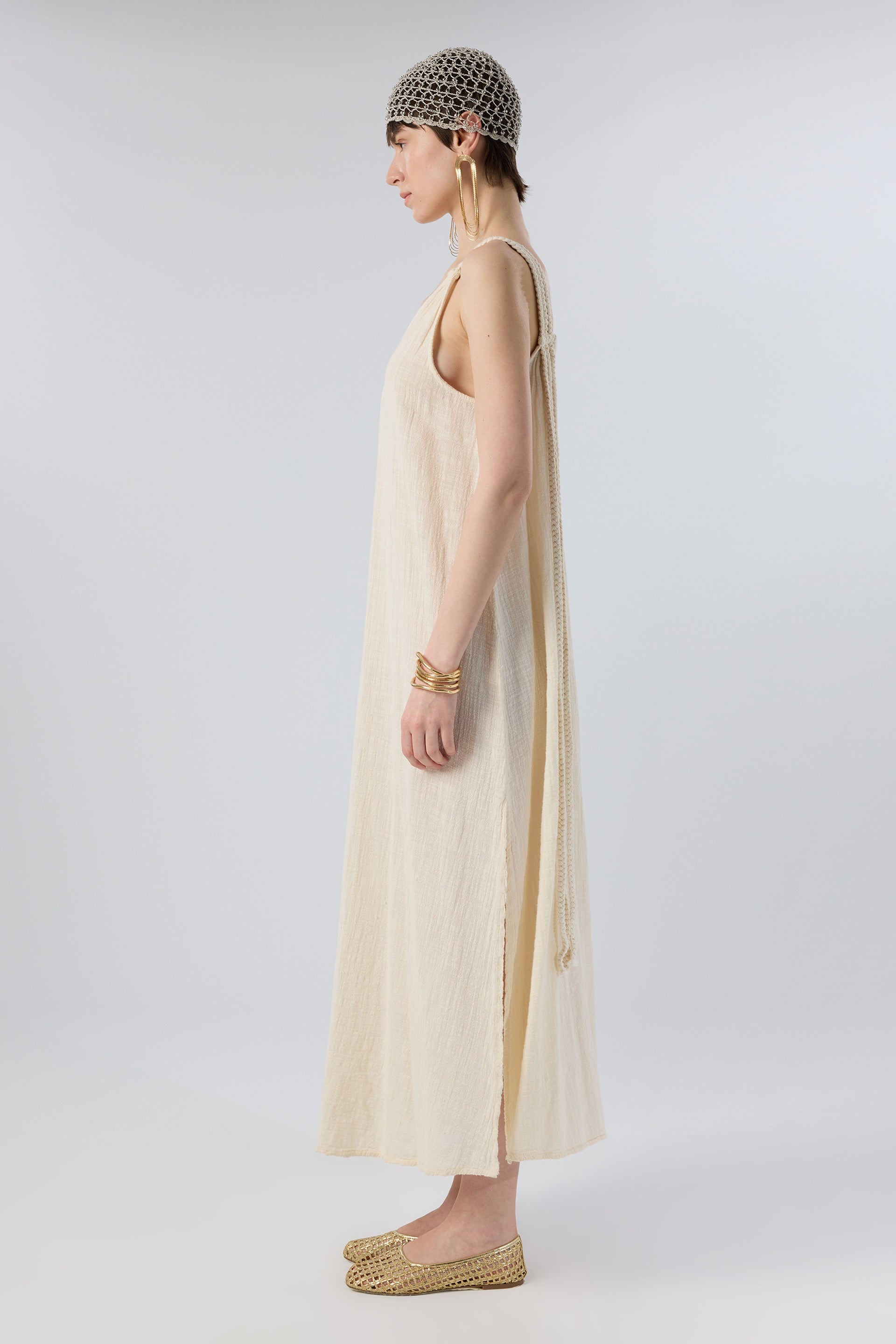 Helen Model Örgü Askılı Elbise / Doğal #renk_Doğal
