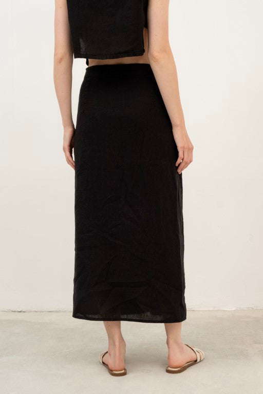 Yandan Düğmeli Keten Crop Bluz #renk_Siyah