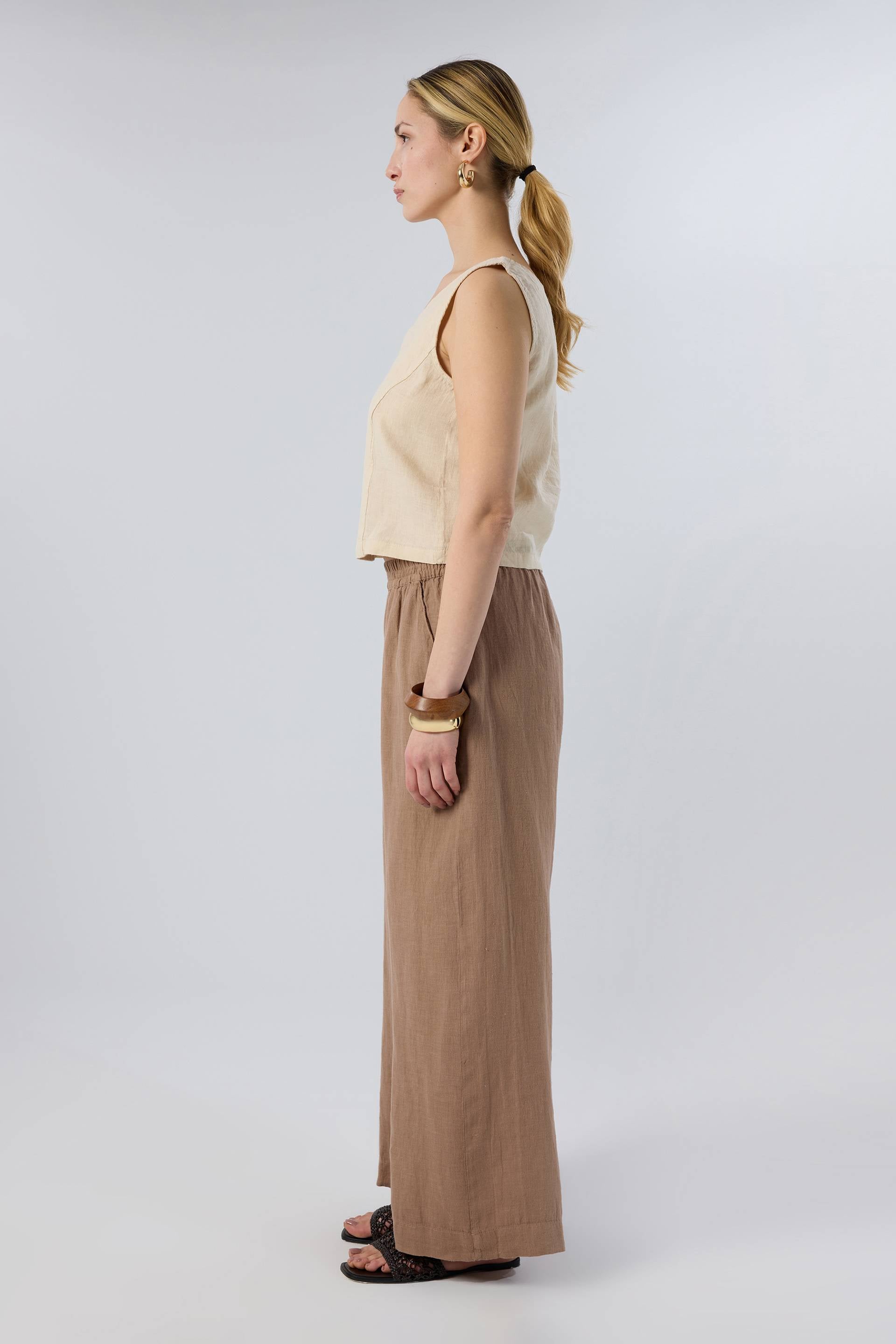 Ham Keten Düğmeli Yelek #renk_Bej