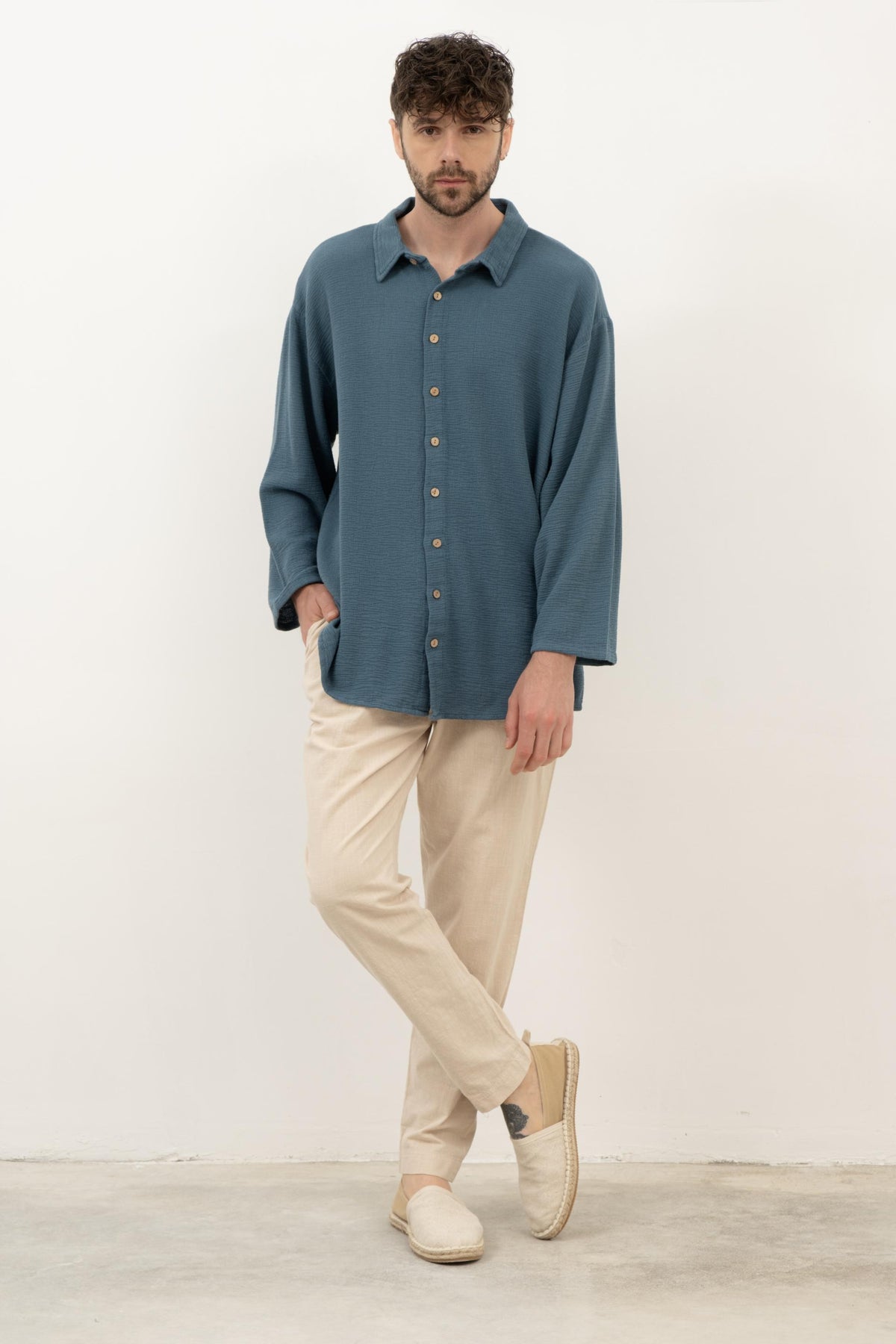 Etamin Unisex Oversize Gömlek #renk_Petrol