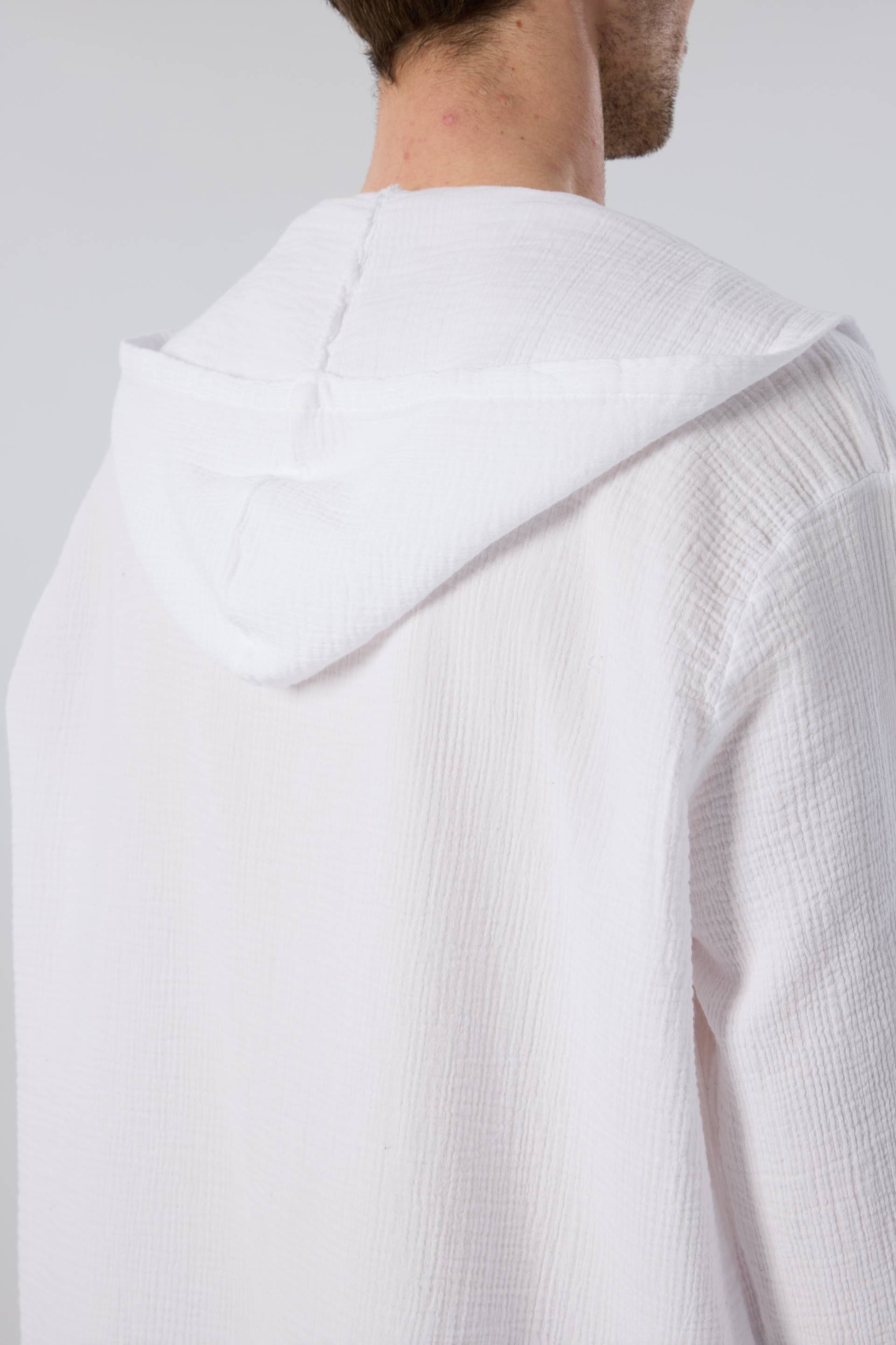 Oversize Müslin Unisex Kapüşonlu Hırka #renk_Beyaz