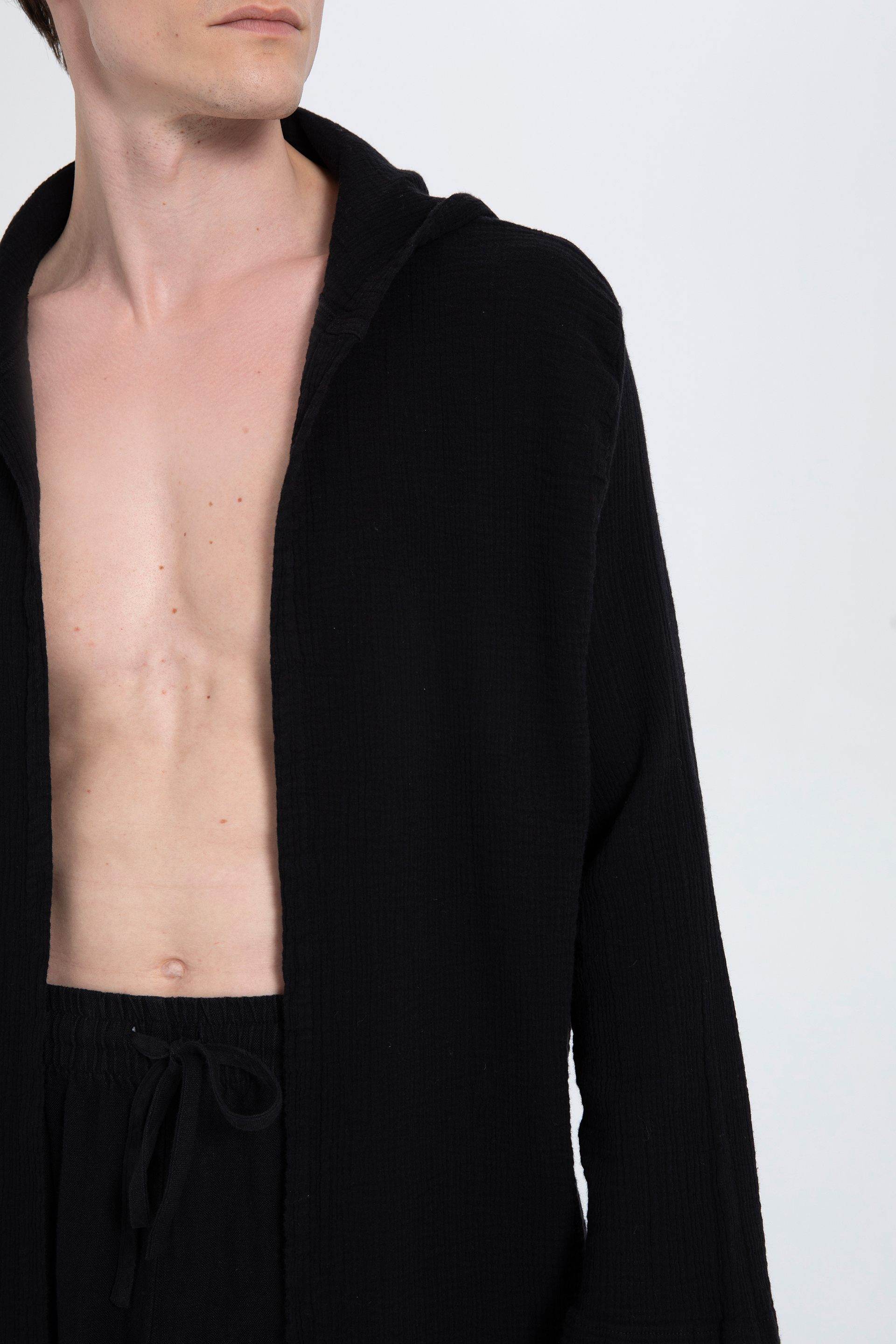 Oversize Müslin Unisex Kapüşonlu Hırka #renk_Siyah