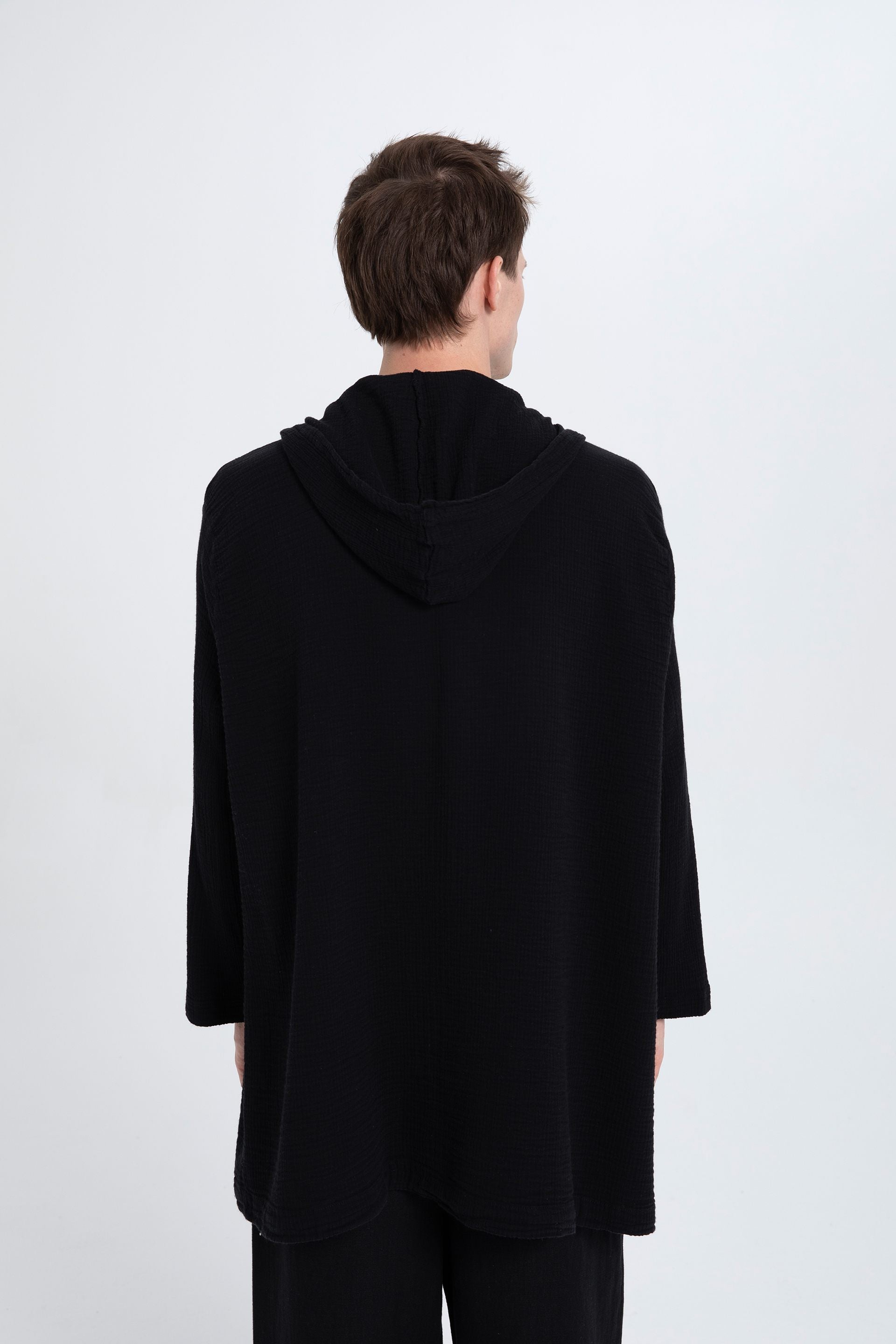 Oversize Müslin Unisex Kapüşonlu Hırka #renk_Siyah