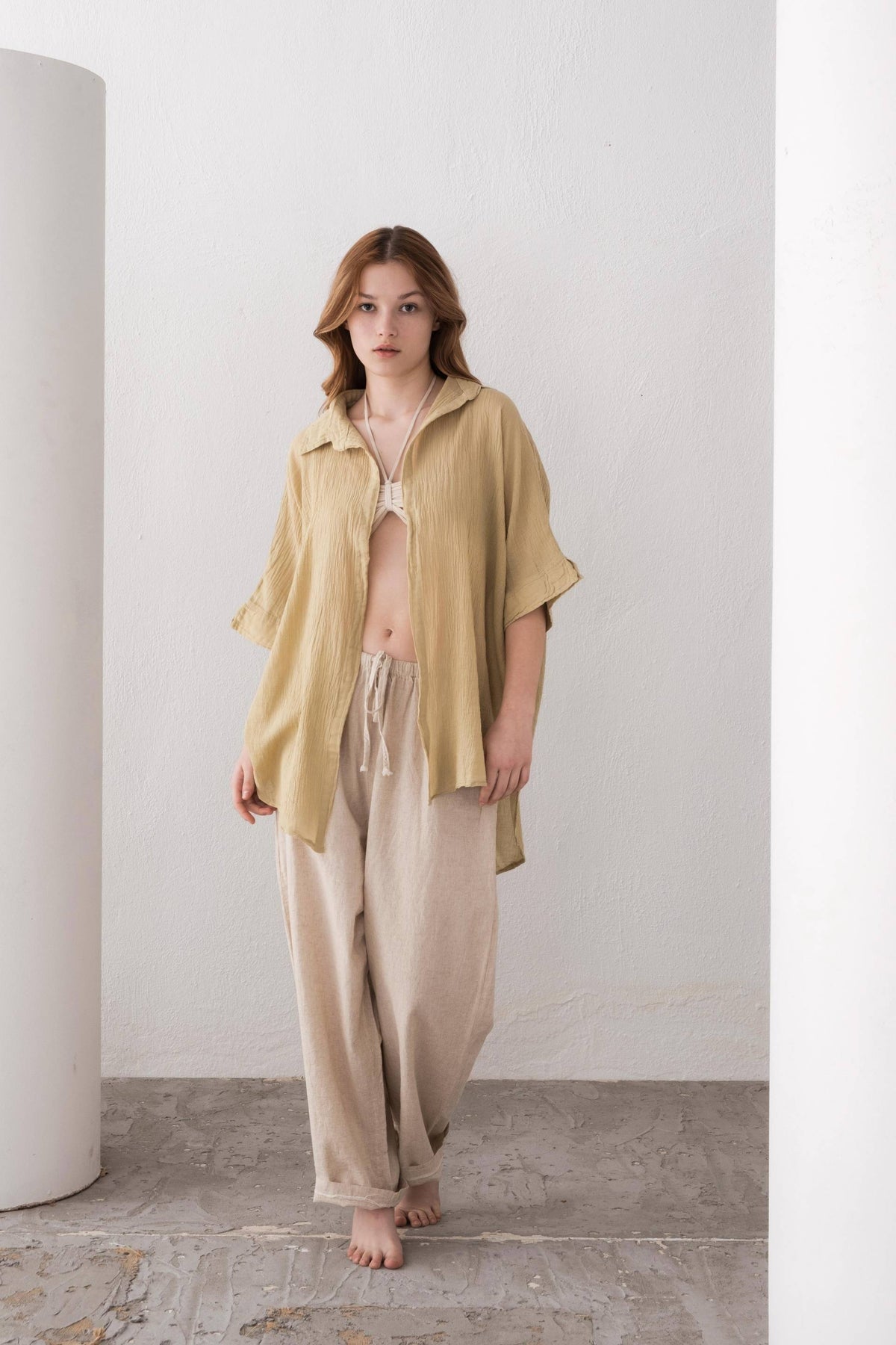 İnce Düğmesiz Oversize Gömlek #renk_Mint