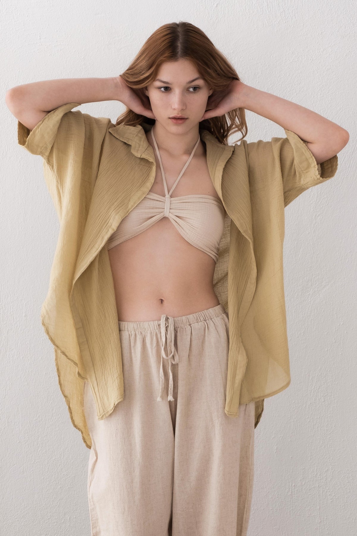 İnce Düğmesiz Oversize Gömlek #renk_Mint