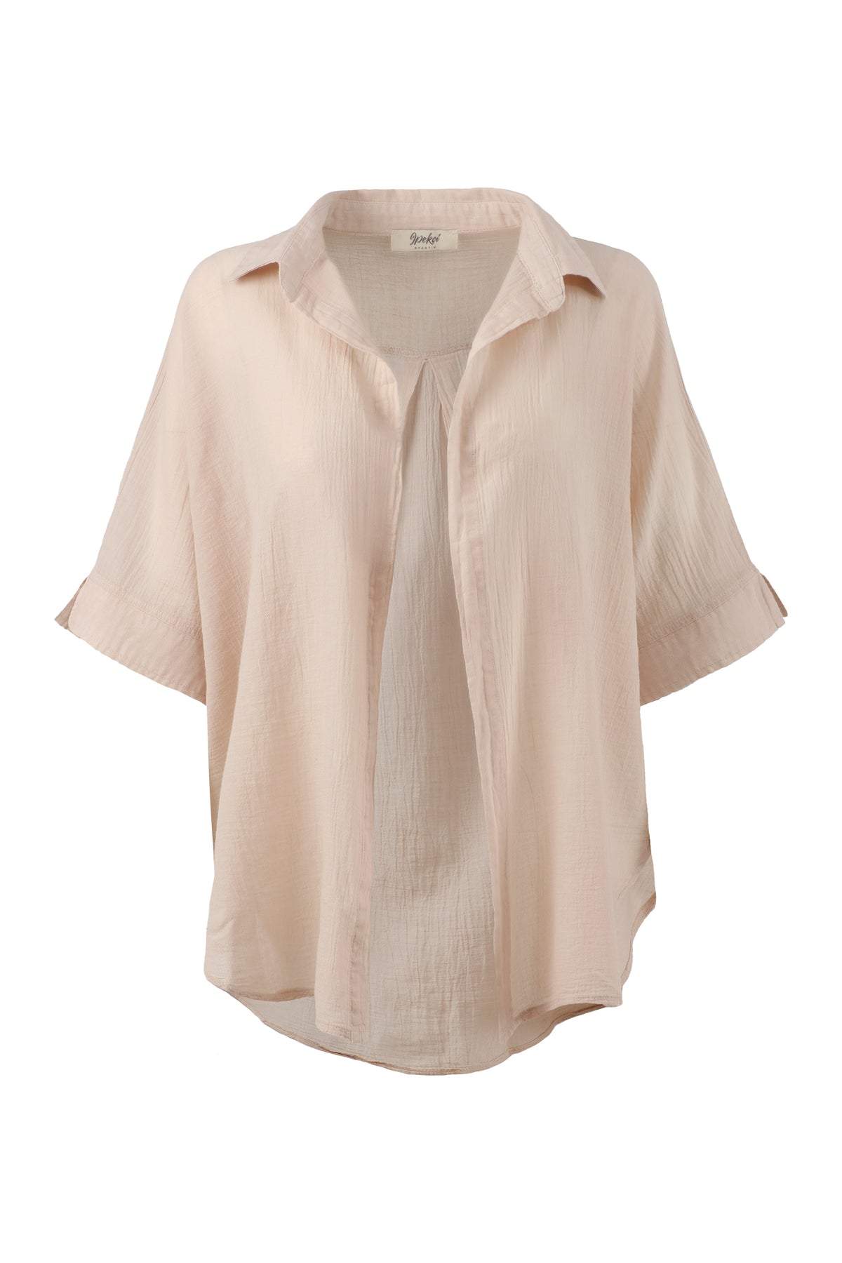İnce Düğmesiz Oversize Gömlek #renk_Flax