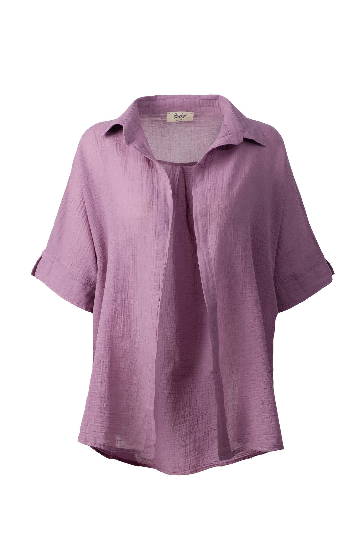 İnce Düğmesiz Oversize Gömlek #renk_Mor