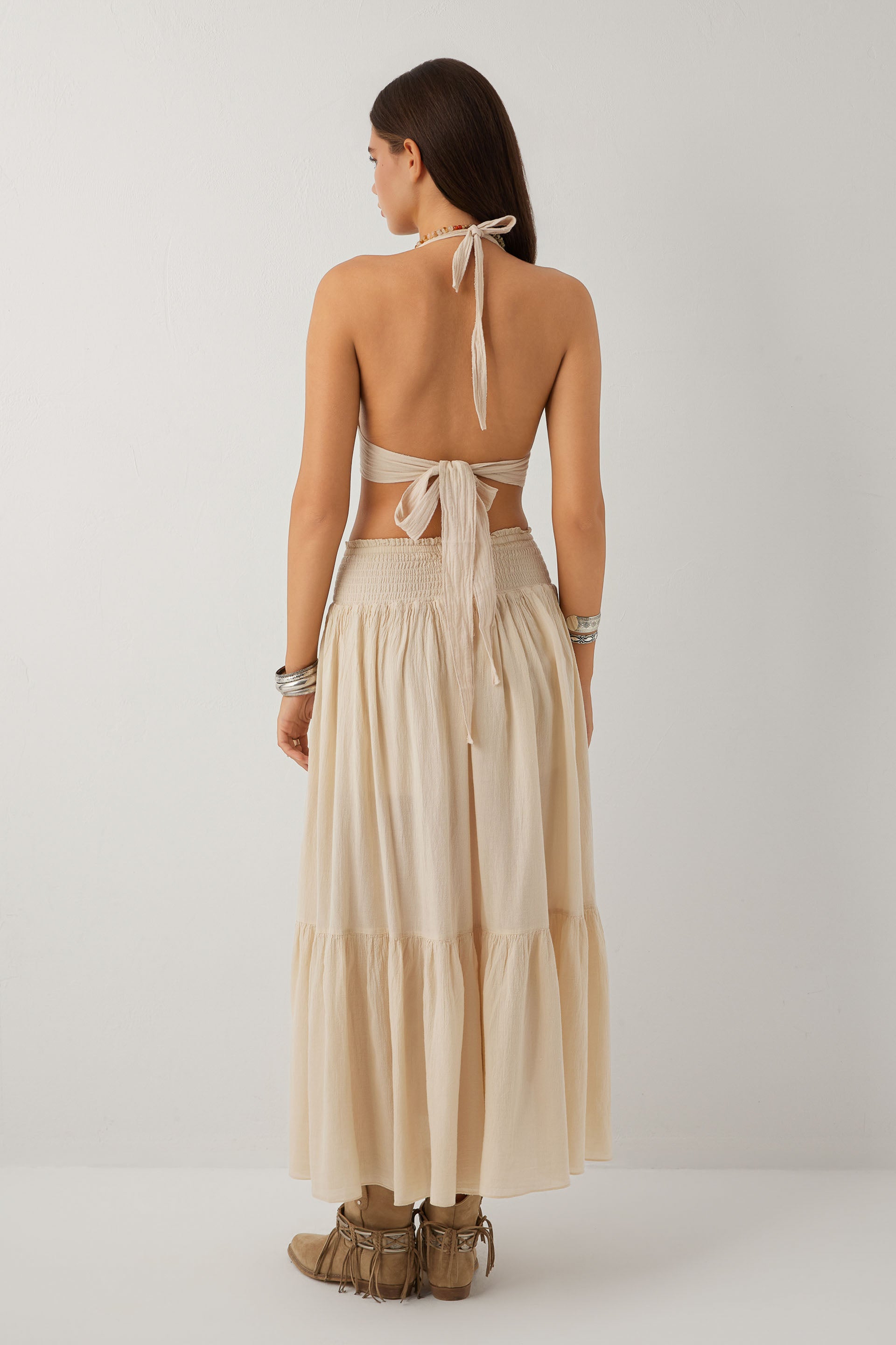 Arkadan Bağlamalı Pamuk Kadın Bralet Crop Top #renk_Bej