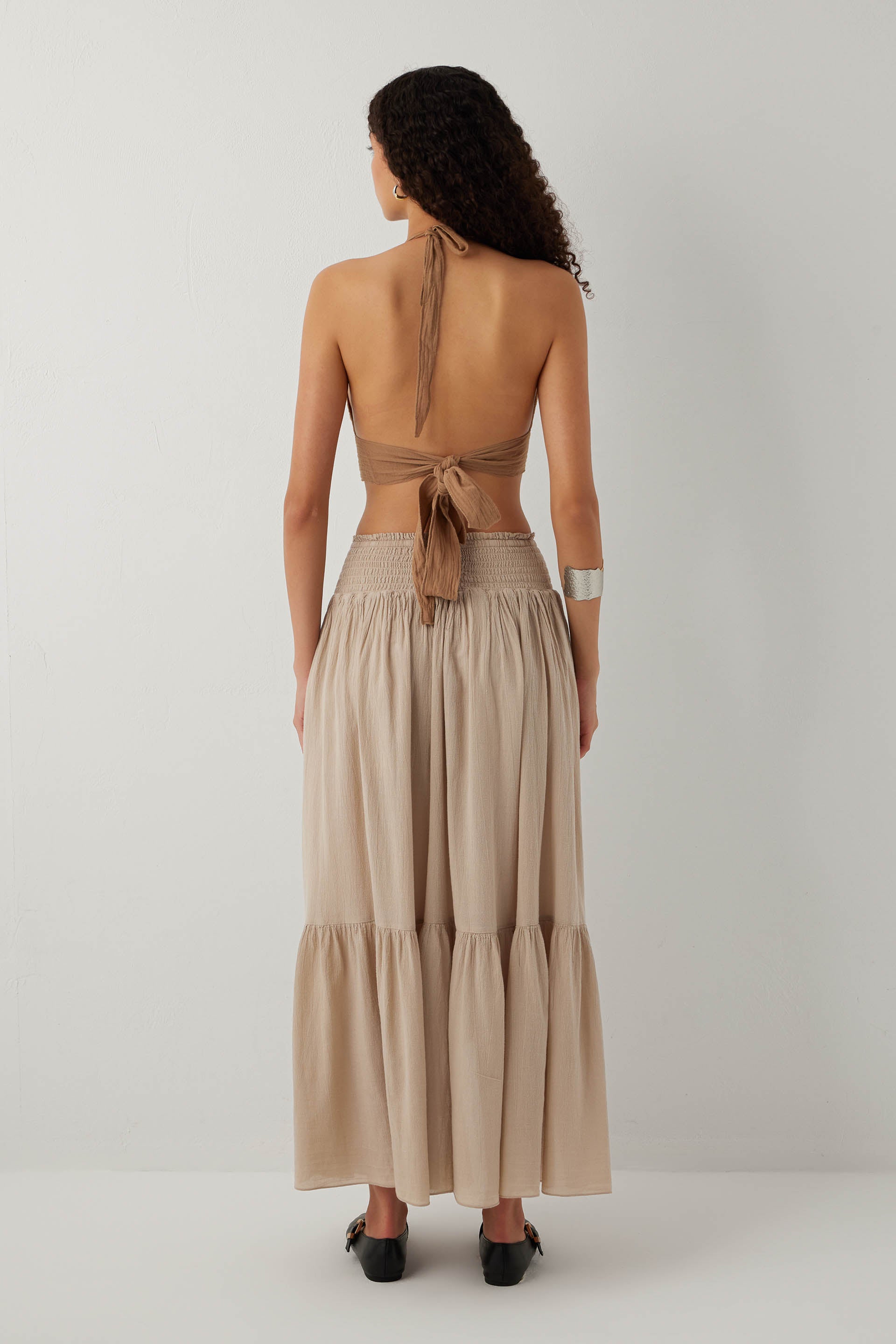 Arkadan Bağlamalı Pamuk Kadın Bralet Crop Top #renk_Kahve