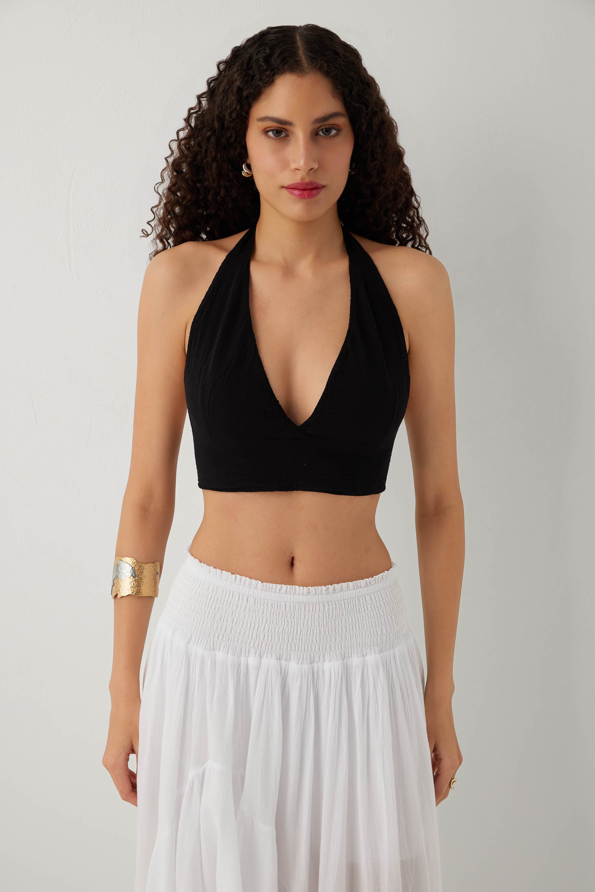 Arkadan Bağlamalı Pamuk Kadın Bralet Crop Top #renk_Siyah