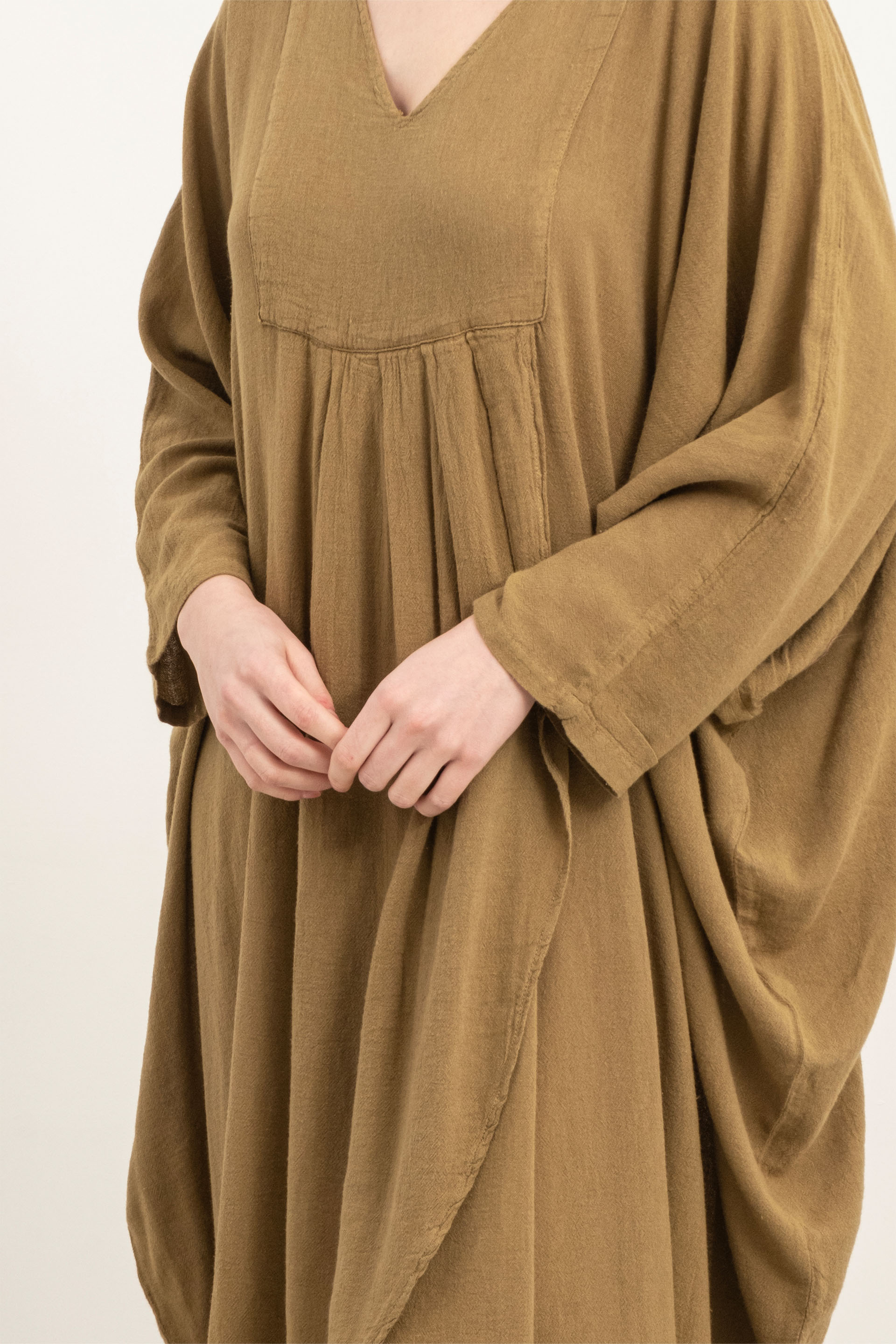 Keten Karışımlı Anvelop Yarasa Kesim Elbise #Renk_ Haki