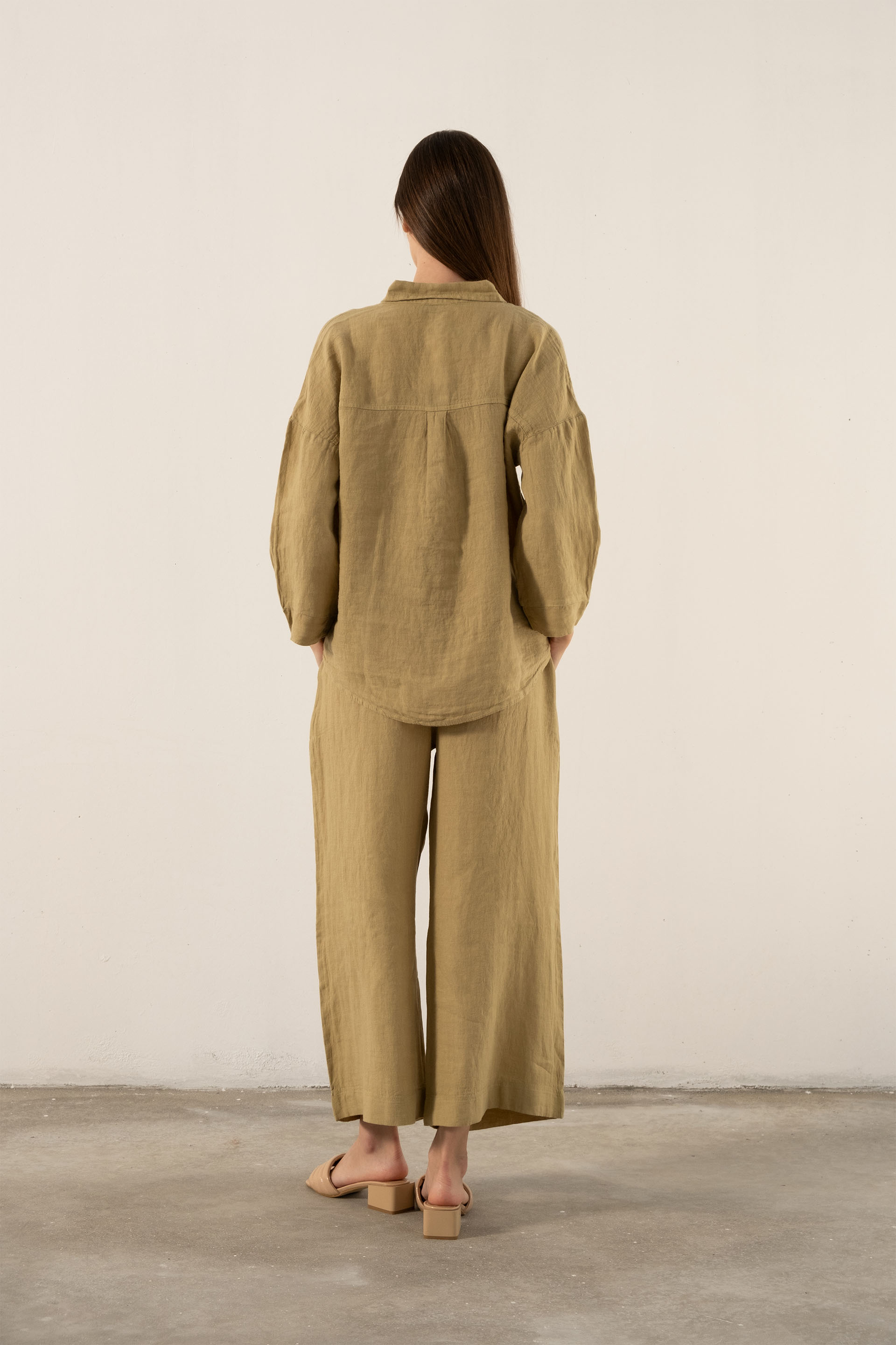 Saf Keten Yarasa Kol Kadın Gömlek #Renk_ Mint