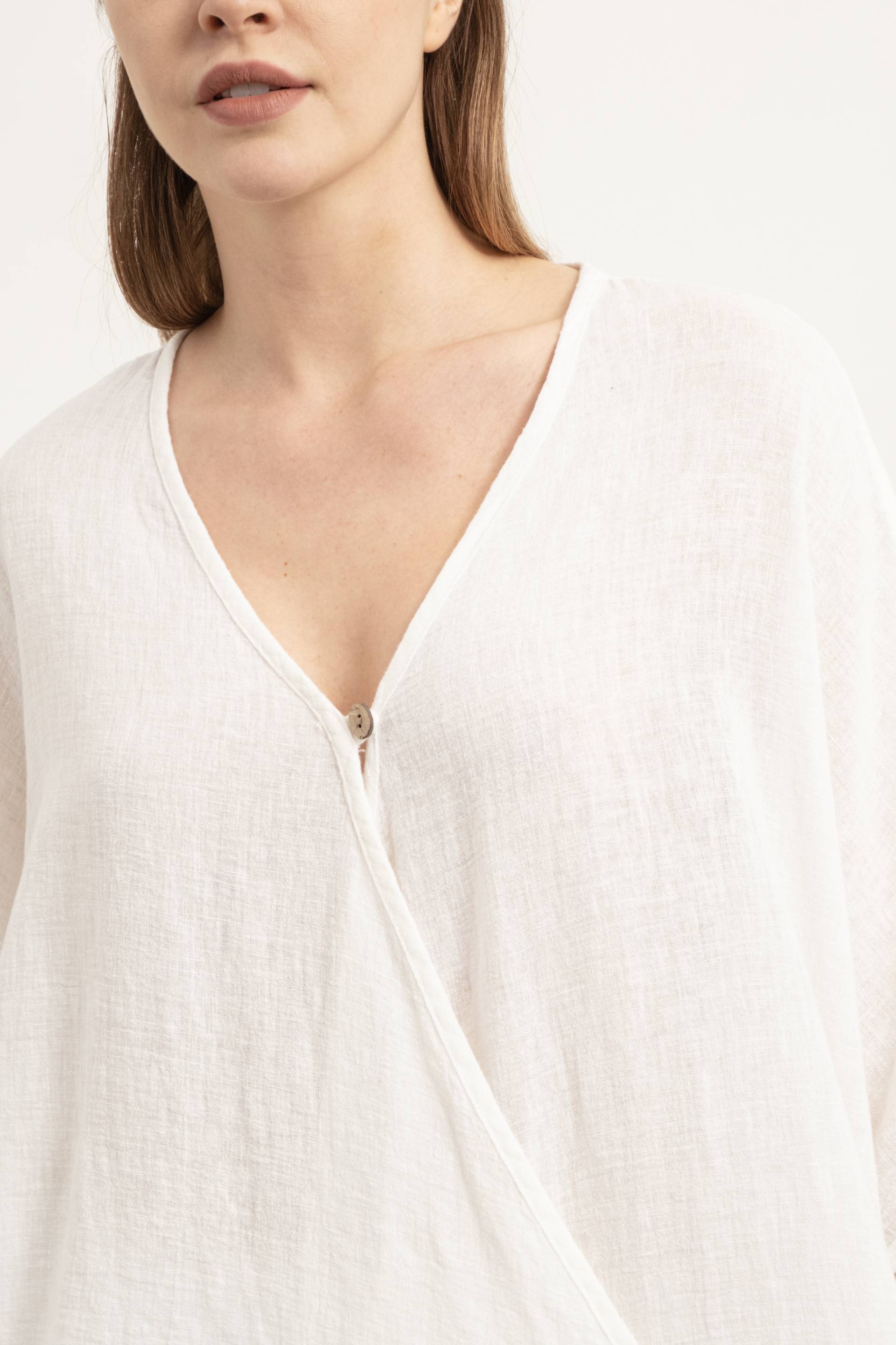 Oversize Önü Düğmeli Anvelop Bluz #renk_Beyaz