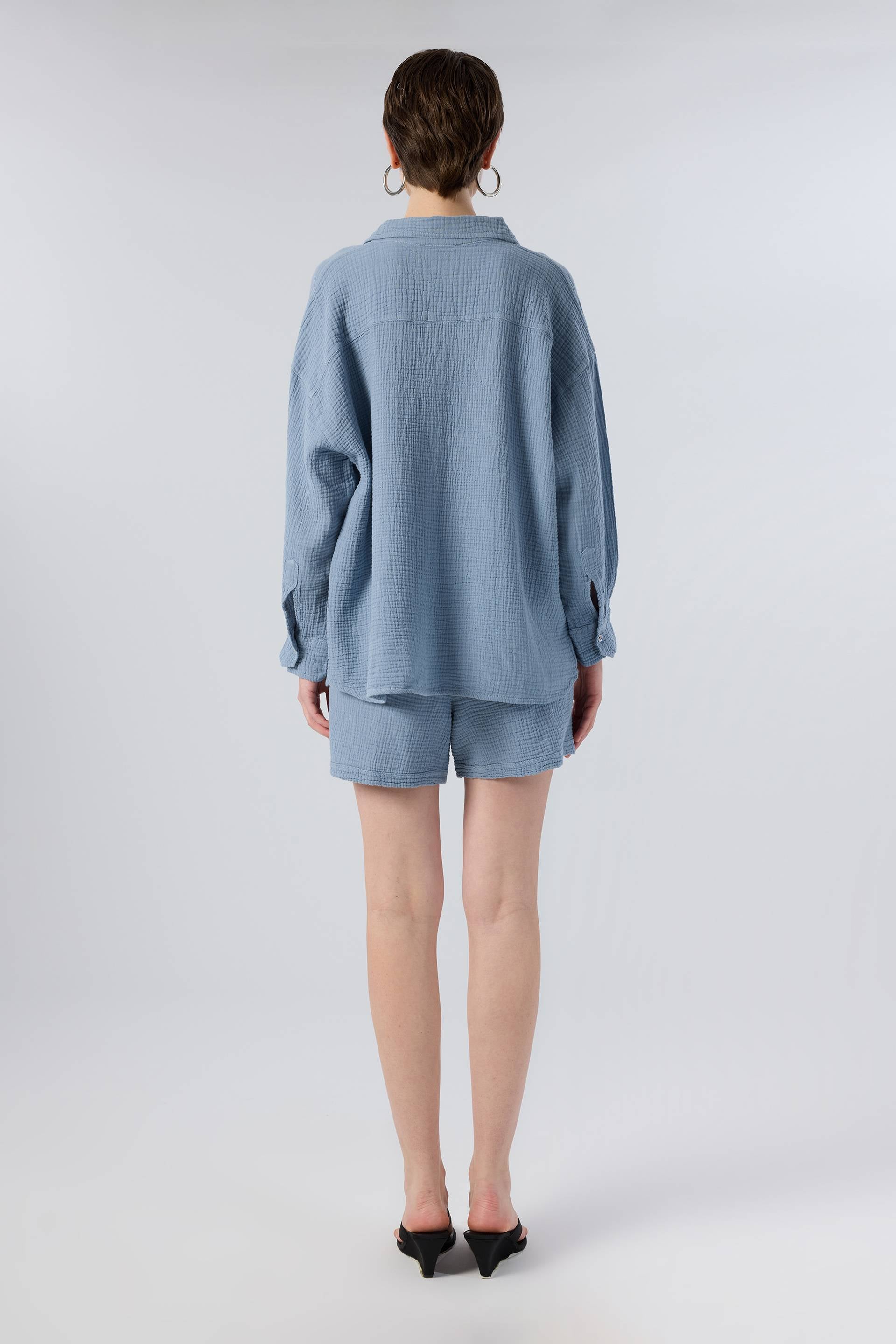 Oversize Müslin Kadın Gömlek #renk_Buz Mavi