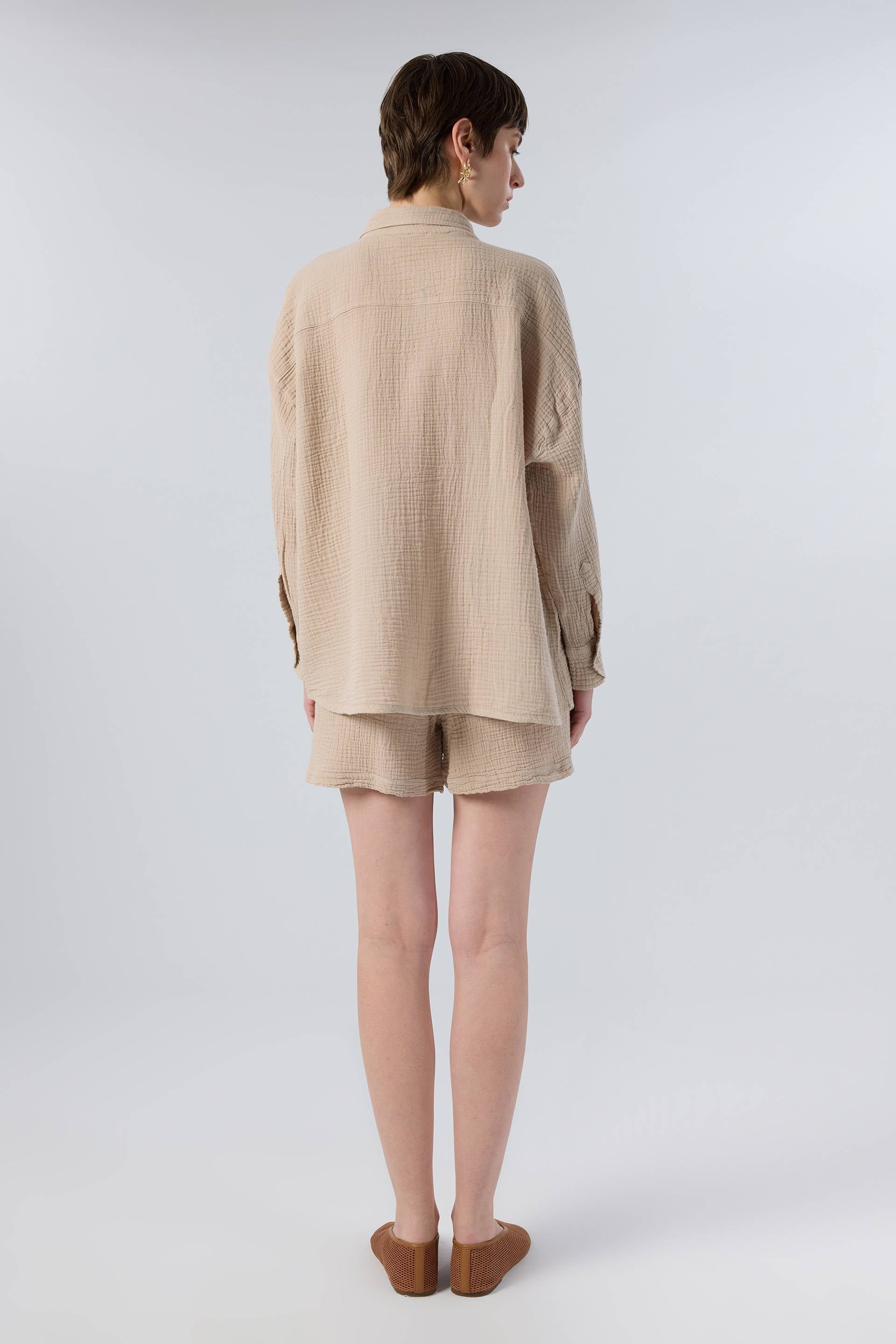 Oversize Müslin Kadın Gömlek #renk_Flax