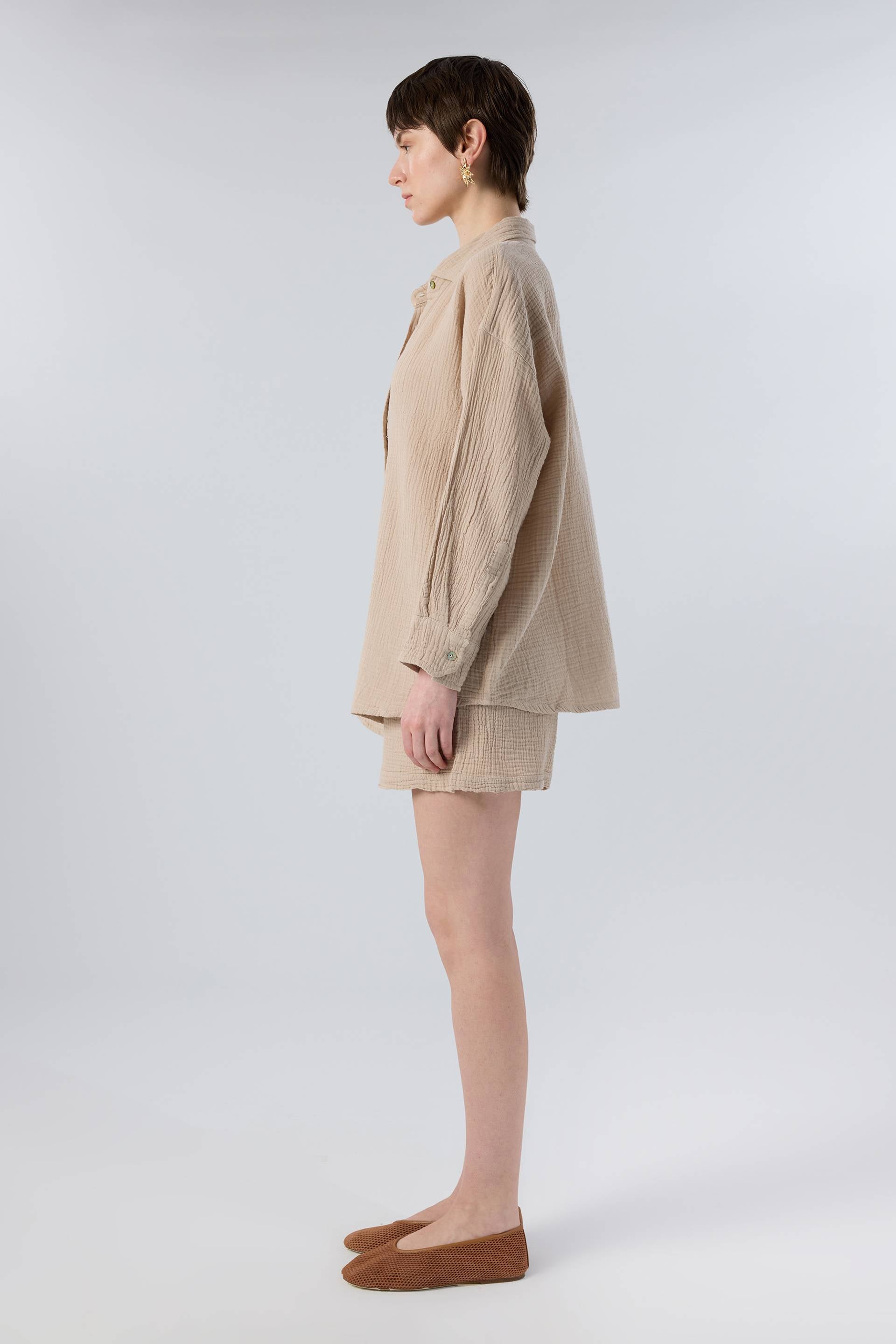 Oversize Müslin Kadın Gömlek #renk_Flax