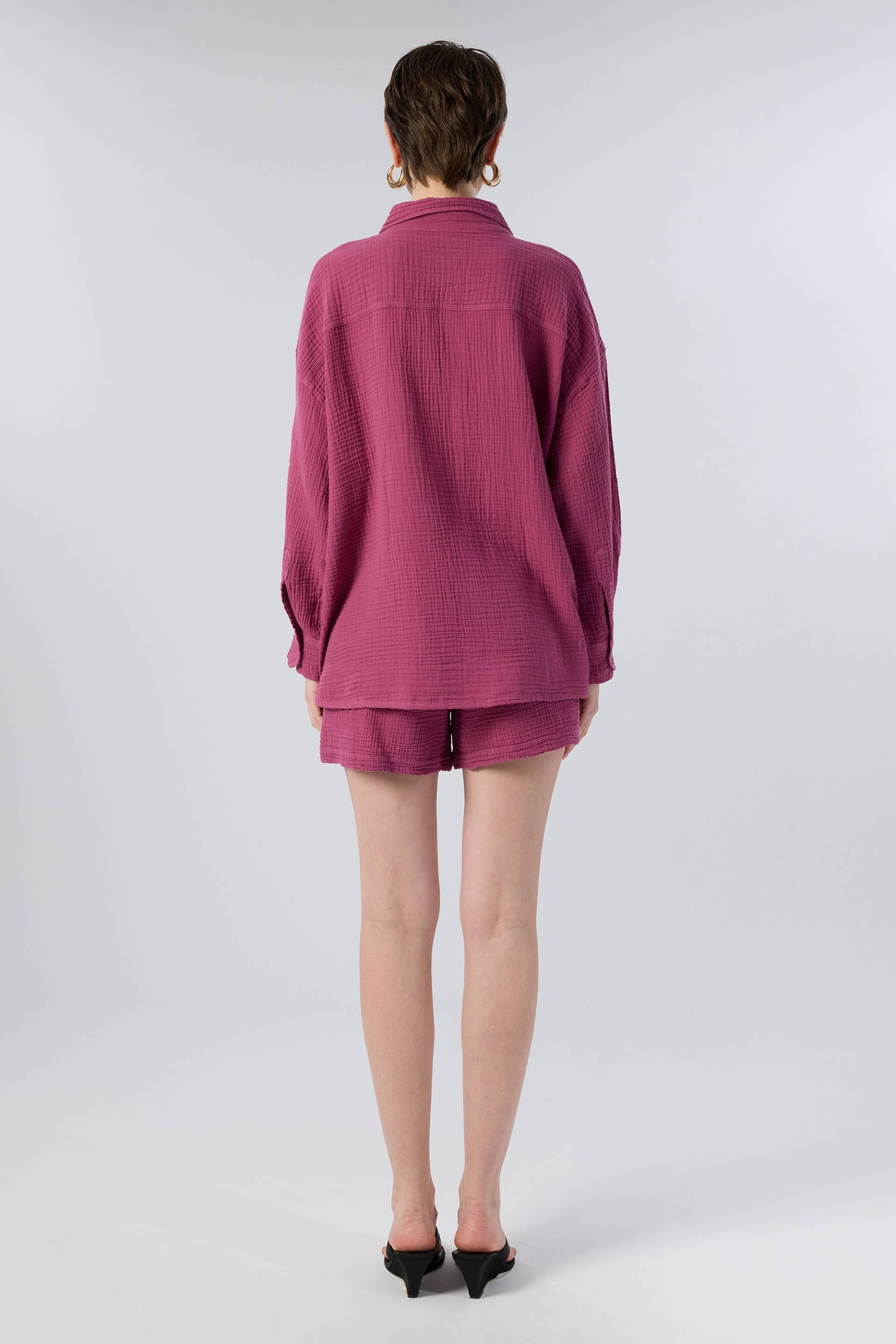 Oversize Müslin Kadın Gömlek #renk_Fuşya