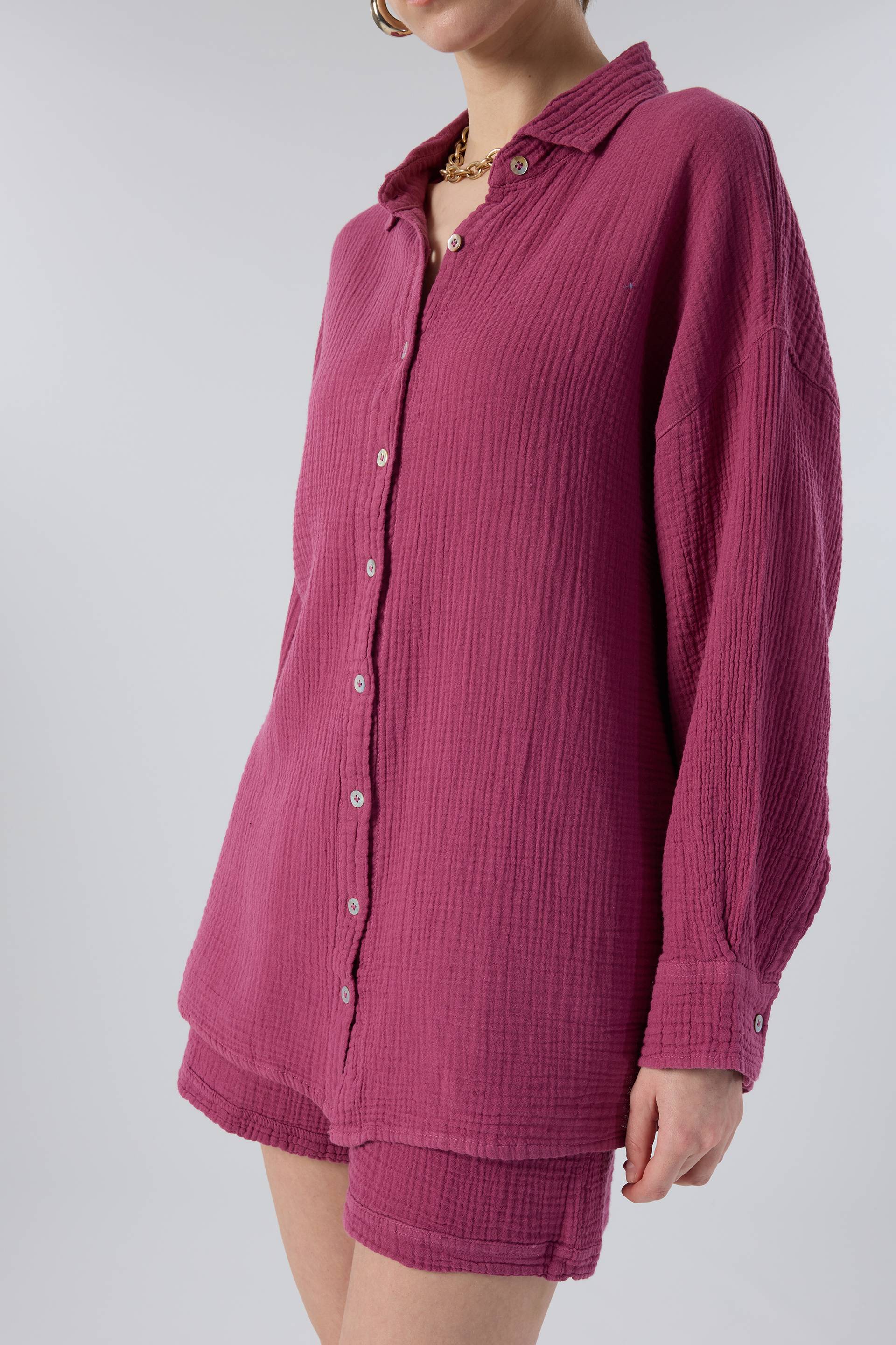 Oversize Müslin Kadın Gömlek #renk_Fuşya