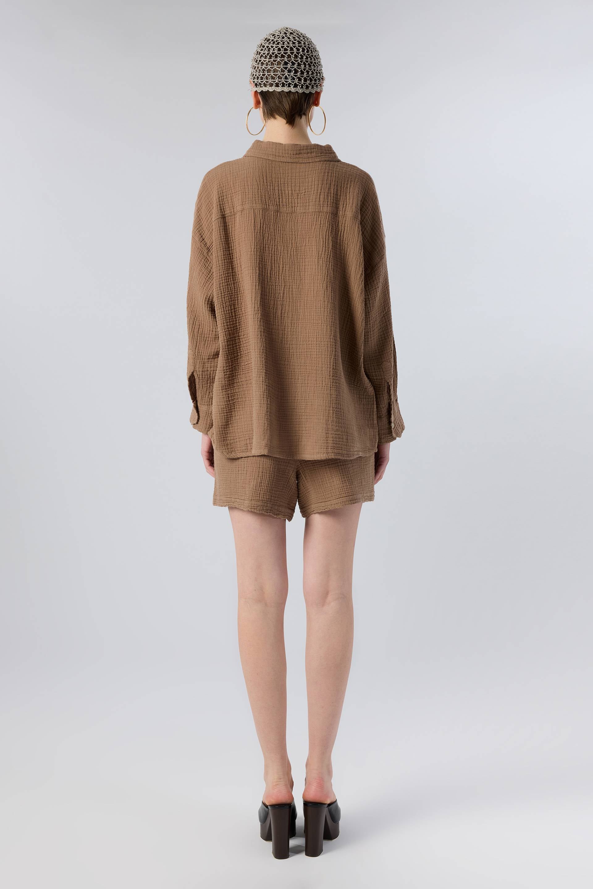 Oversize Müslin Kadın Gömlek #renk_Kahve