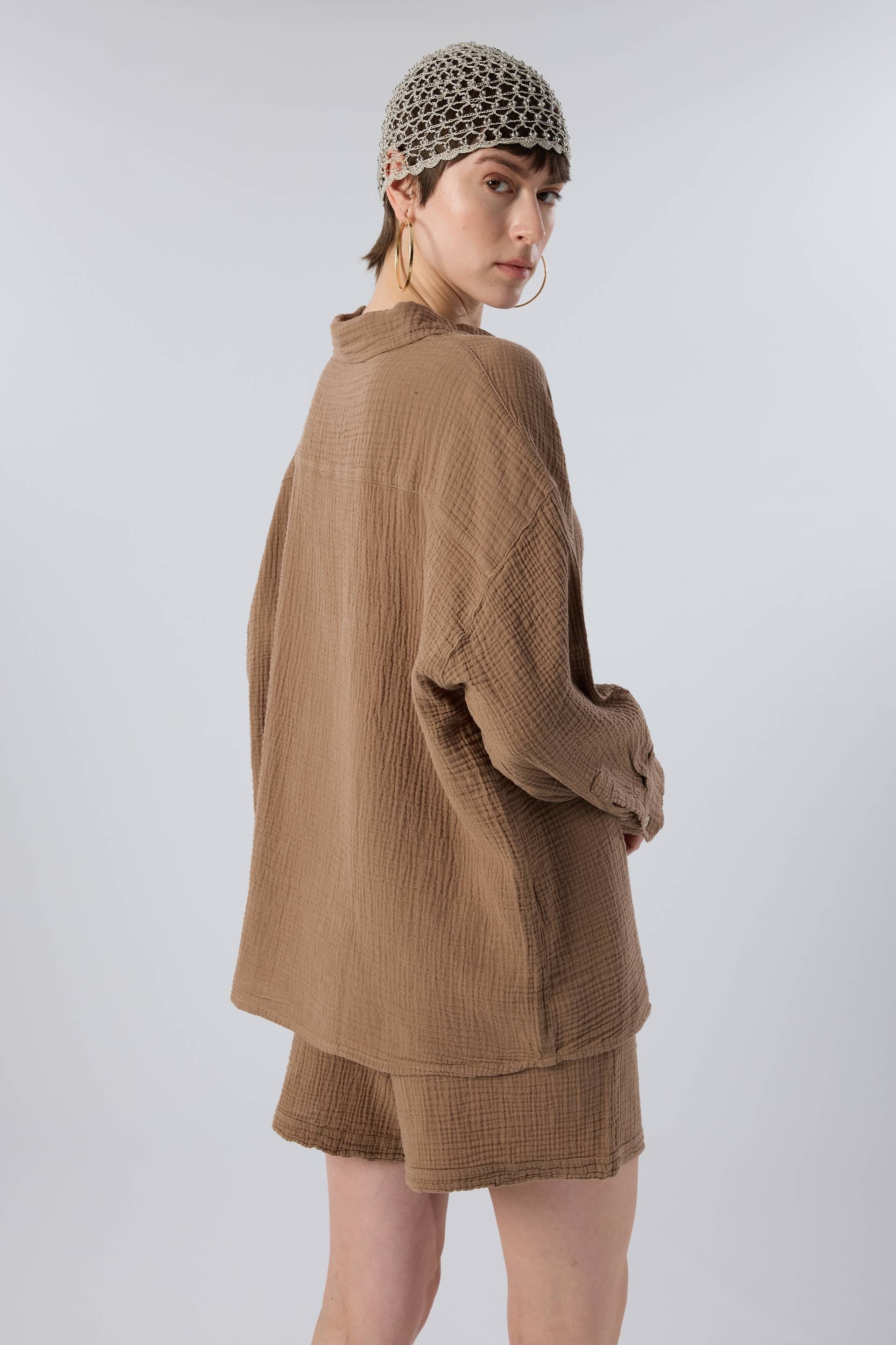 Oversize Müslin Kadın Gömlek #renk_Kahve